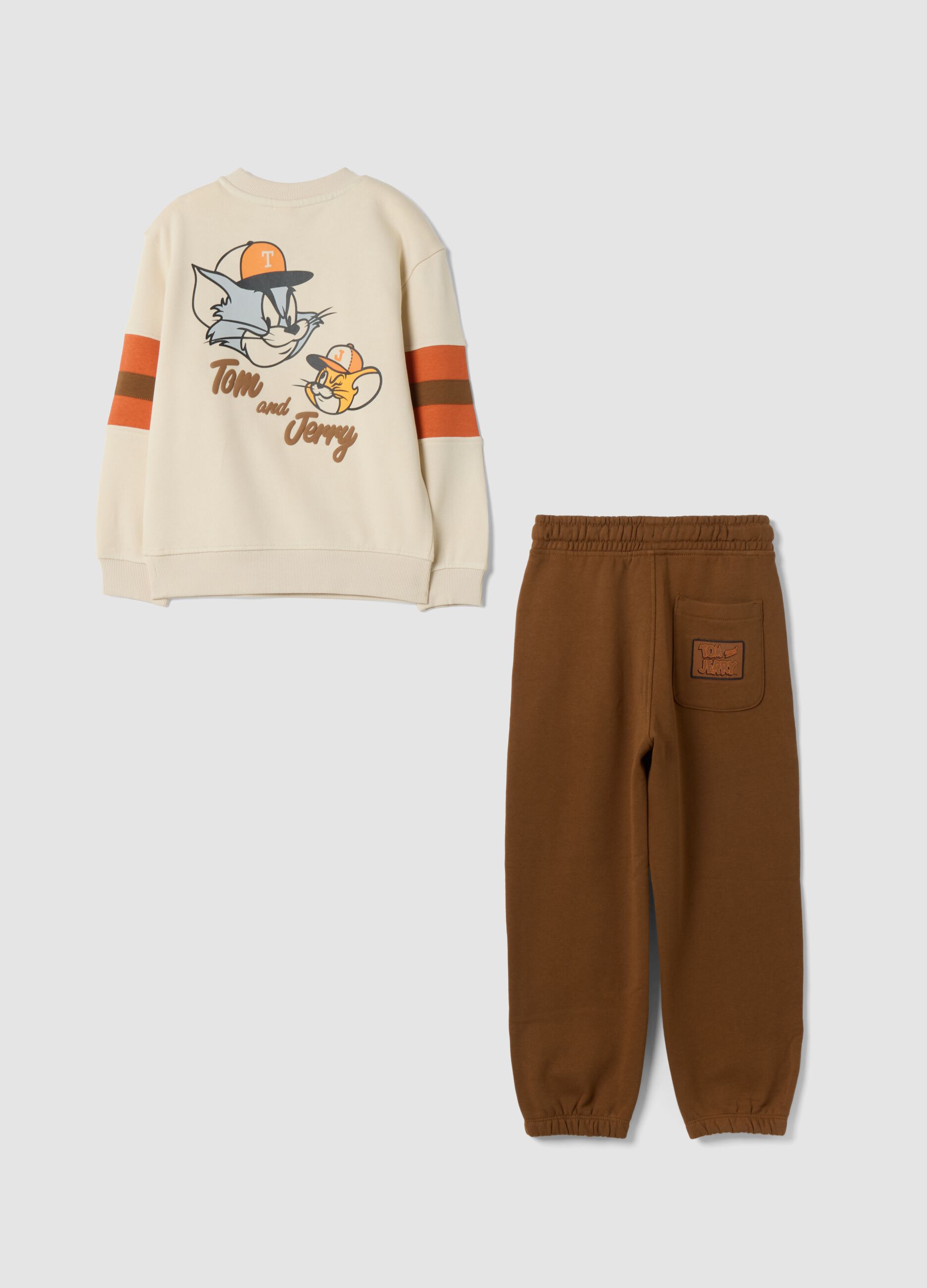 Tuta jogging sabbia in misto cotone con felpa girocollo e stampa Tom & Jerry