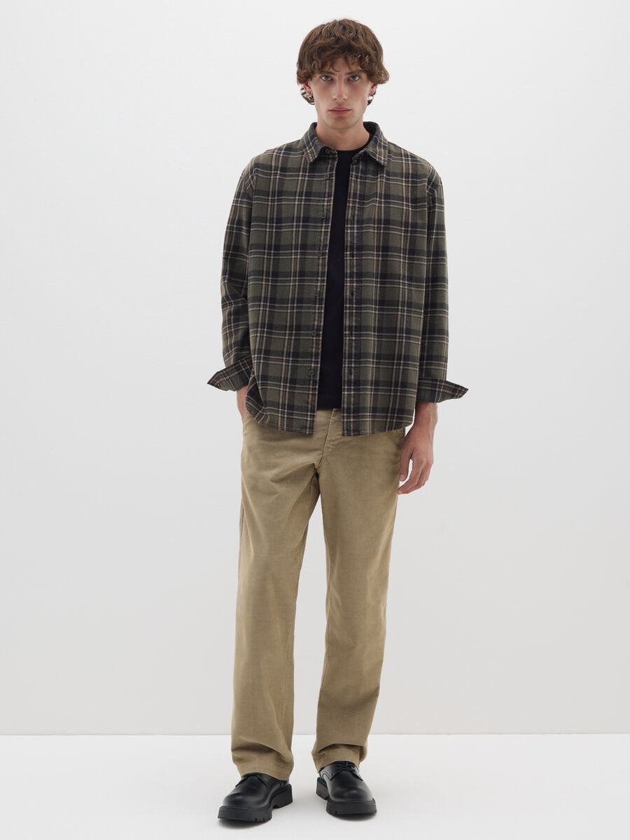 Beige cotton blend regular fit trousers_0
