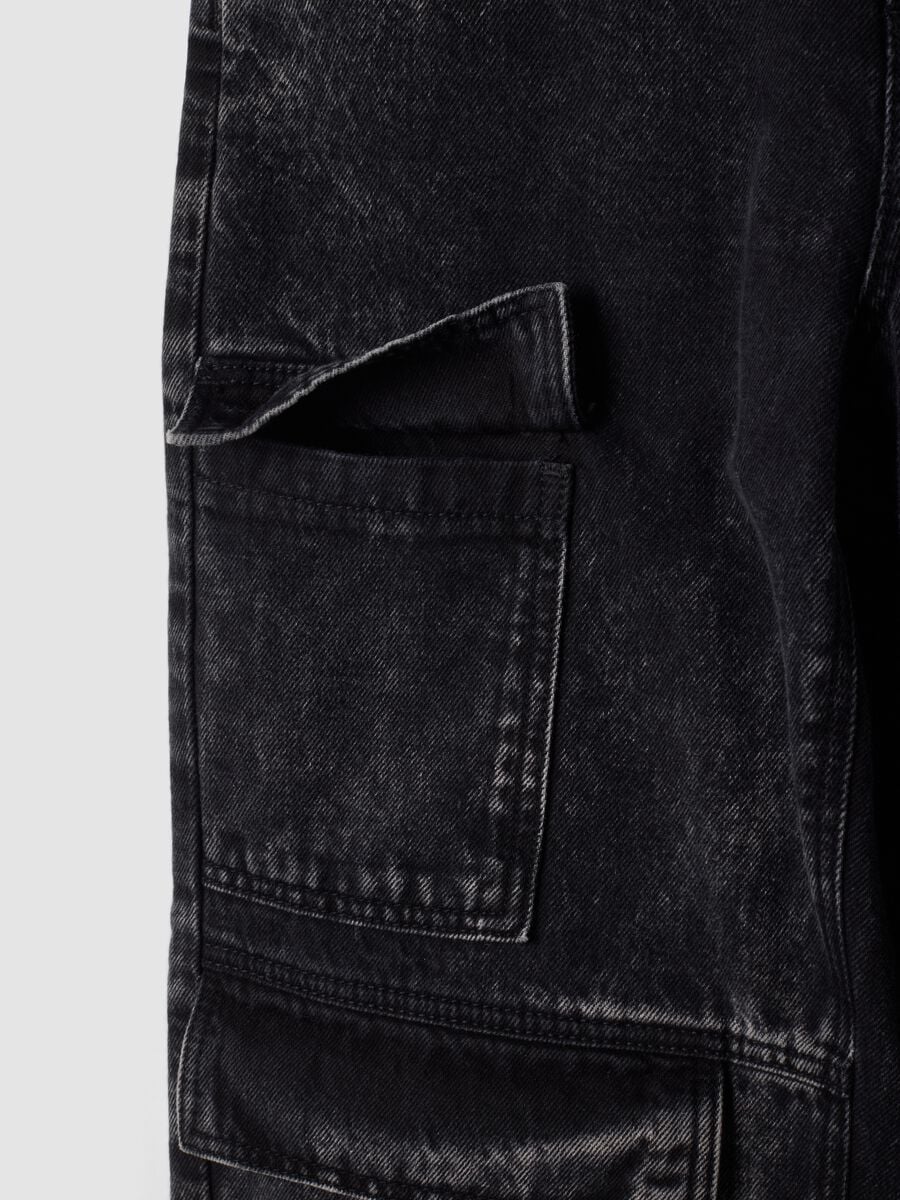 Black pure cotton cargo jeans, skater fit_5