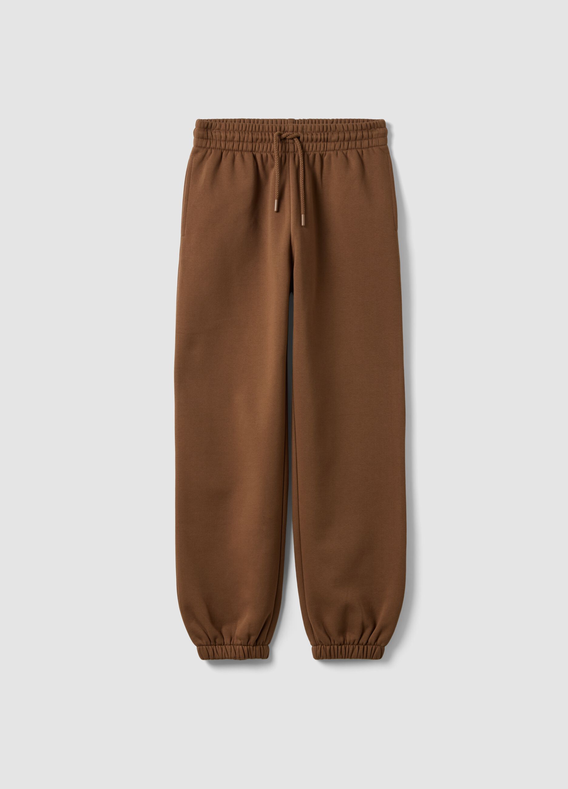 Brown cotton-blend joggers with elasticated waist, regular fit