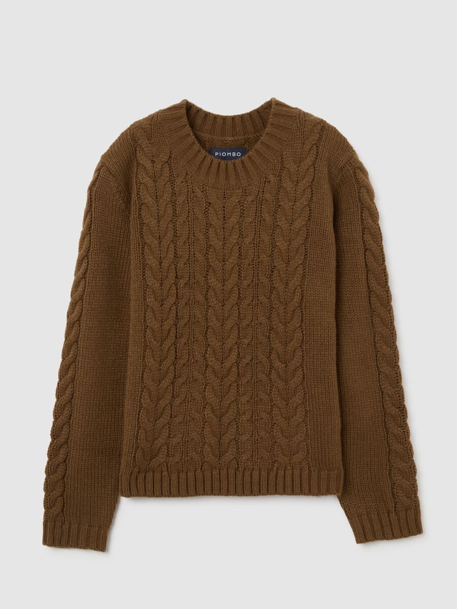 Maglione marrone regular fit con lavorazione a treccia_0
