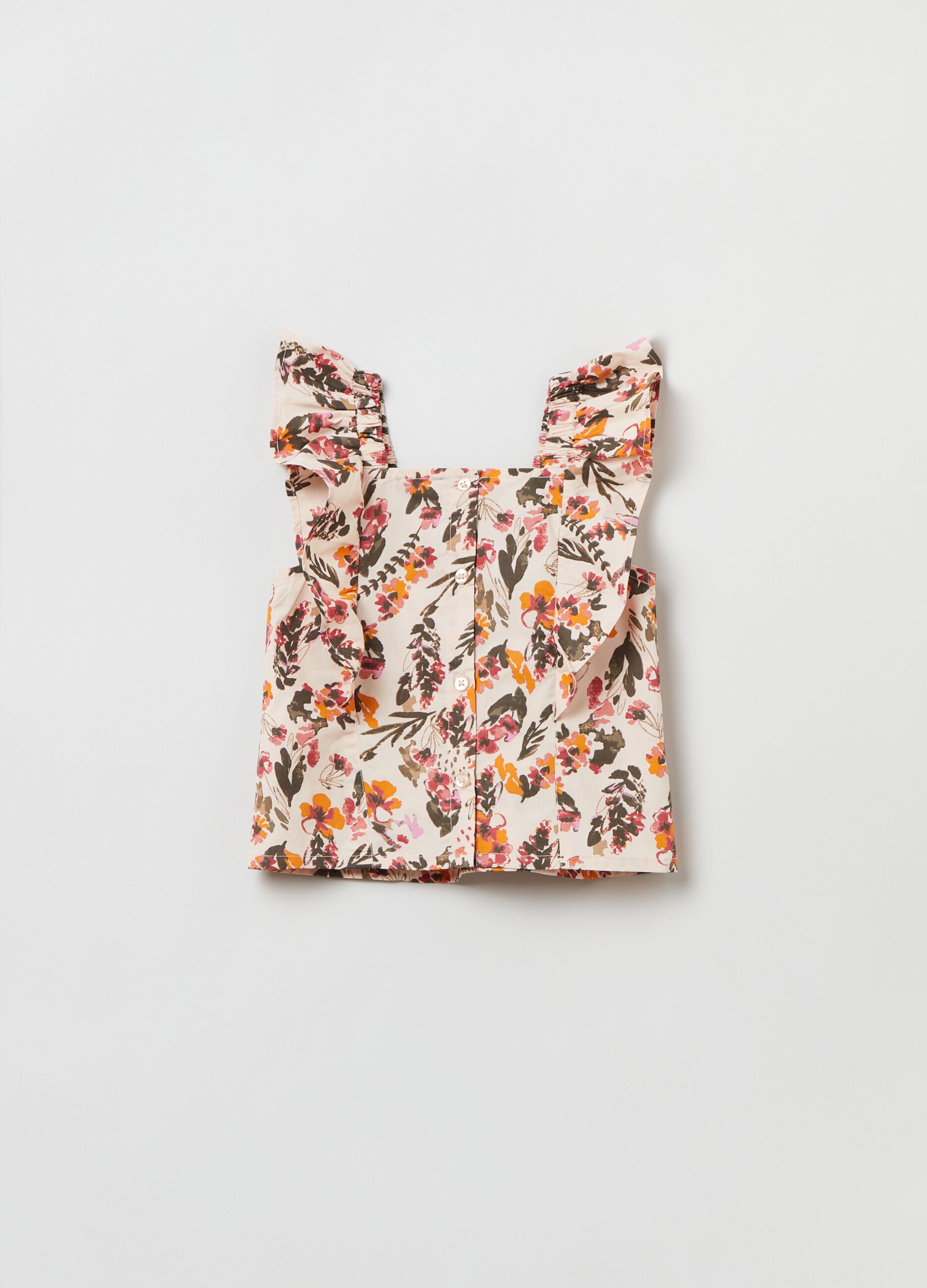 Tank top floreale in cotone con volant_2