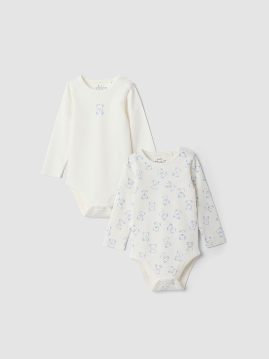 2-pack white organic cotton baby bodysuits with teddy bear print_0