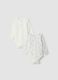 2-pack white organic cotton baby bodysuits with teddy bear print_0