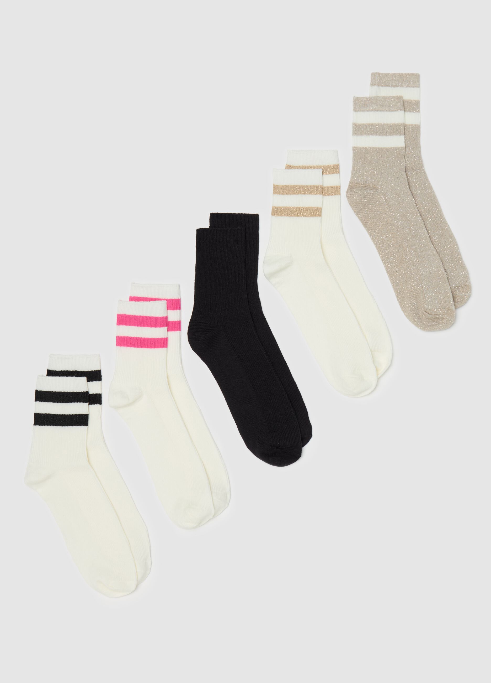 Five-pair pack short socks in striped bands
