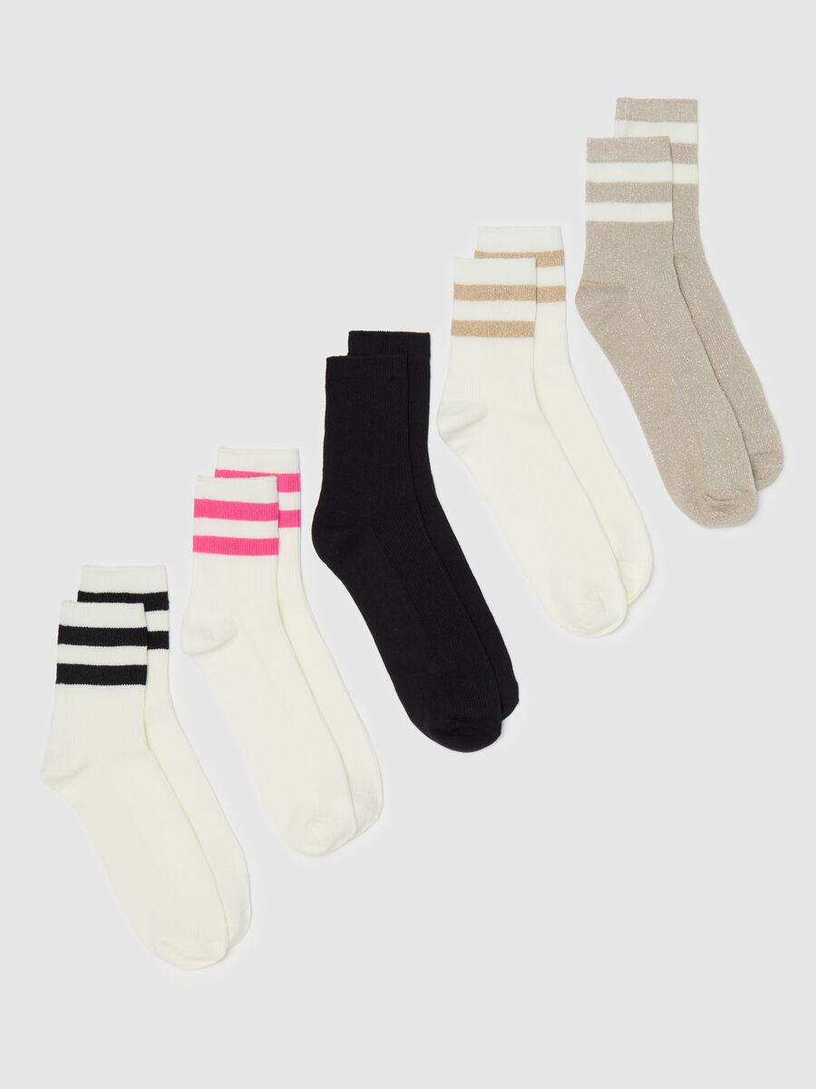 Five-pair pack short socks in striped bands_0