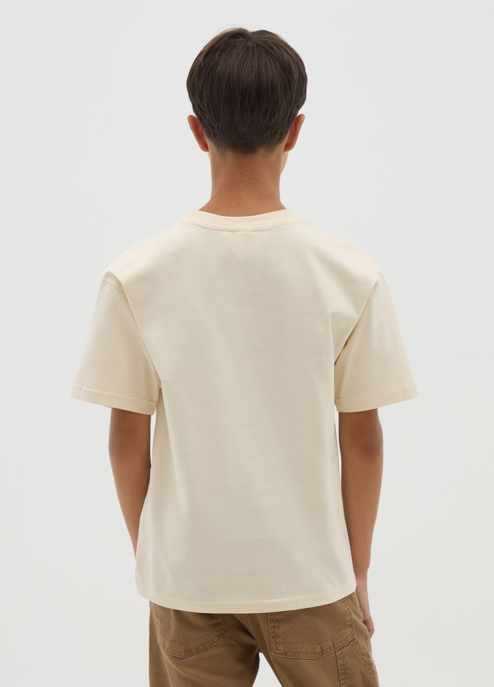 Oversized beige pure cotton boys' t-shirt