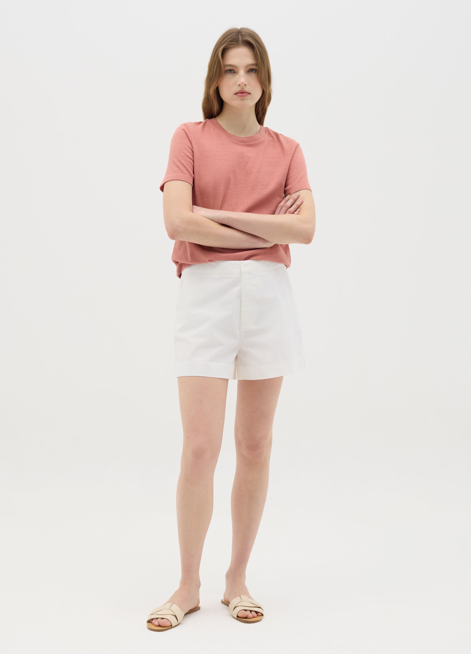 Short da donna in puro cotone bianco regular fit con tasche laterali