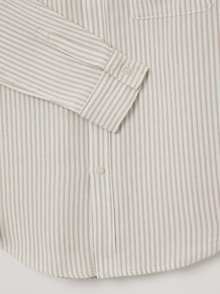 White and beige shirt in striped linen, viscose and cotton_5