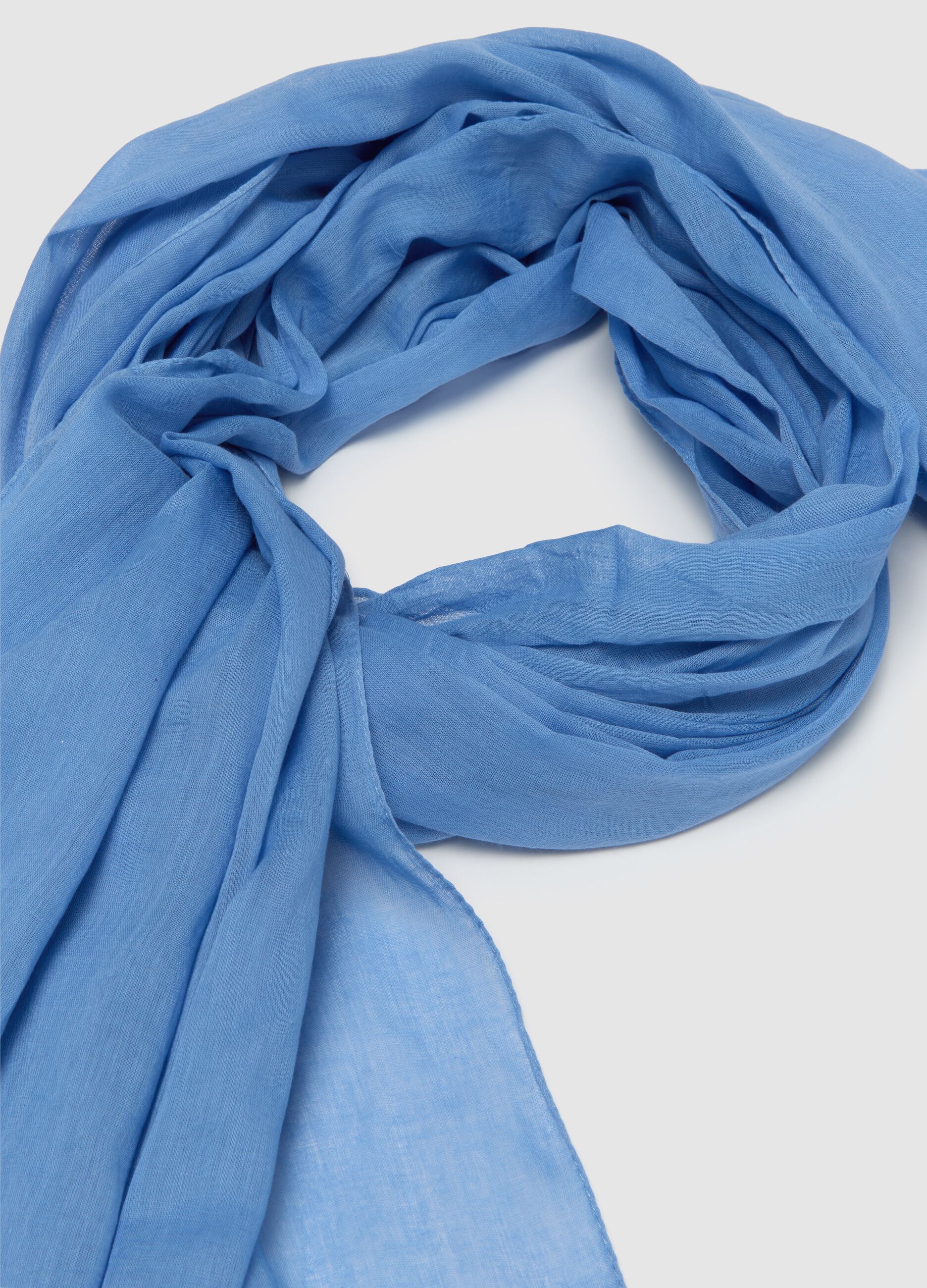 Men's blue pure cotton scarf with fringes