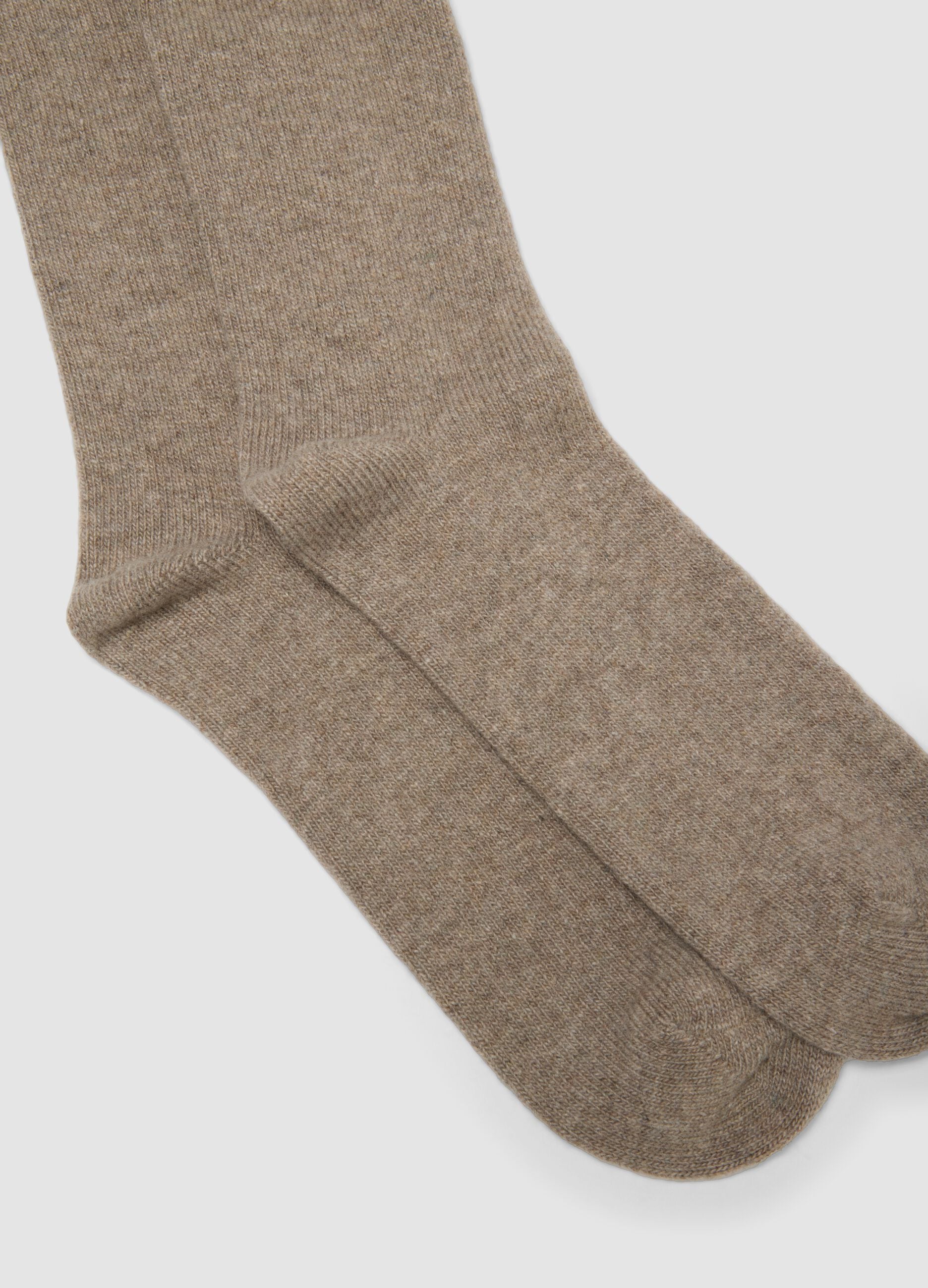 Beige long socks in wool, viscose and stretch cashmere