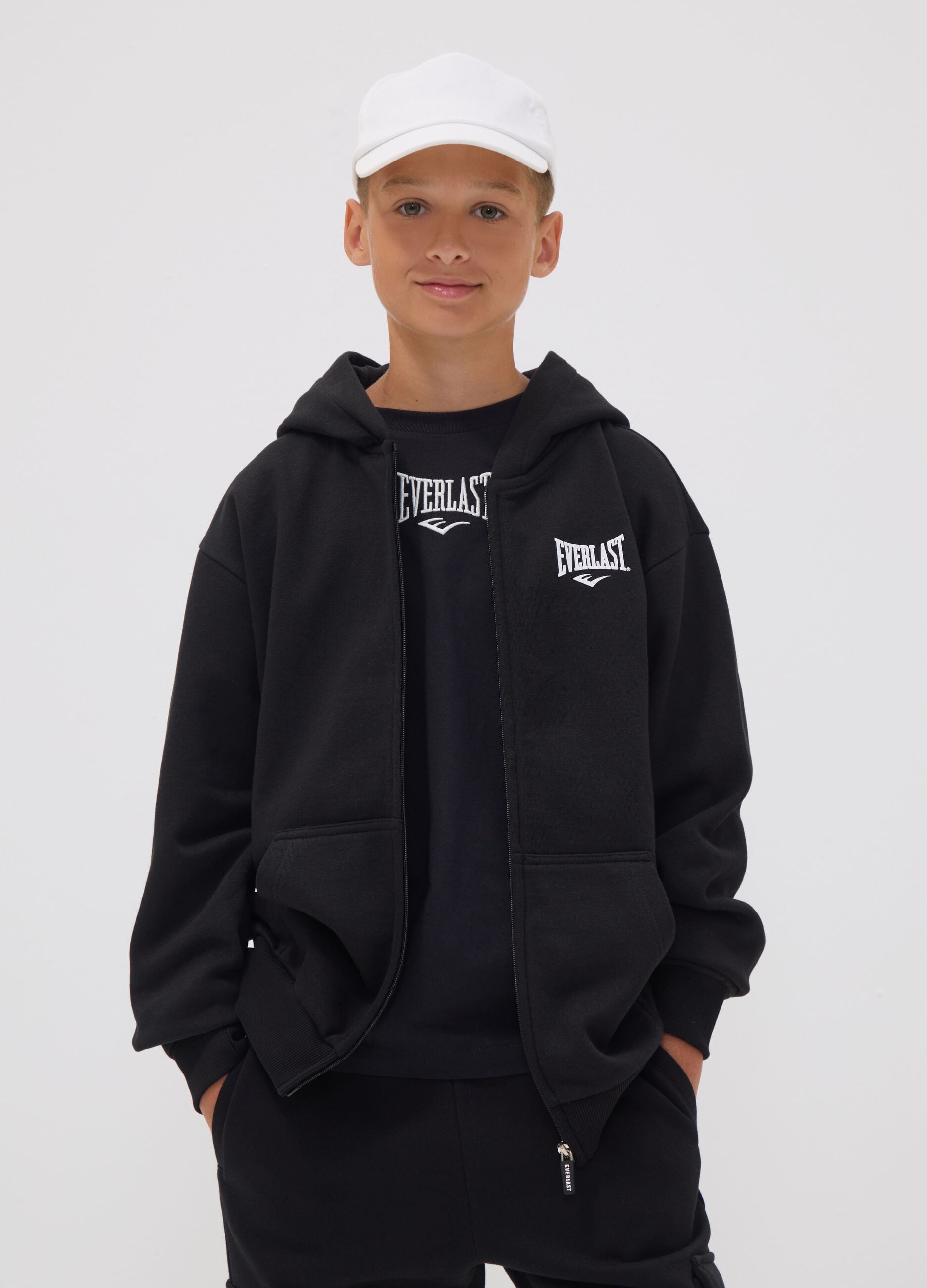 Black cotton-blend hooded zip hoodie