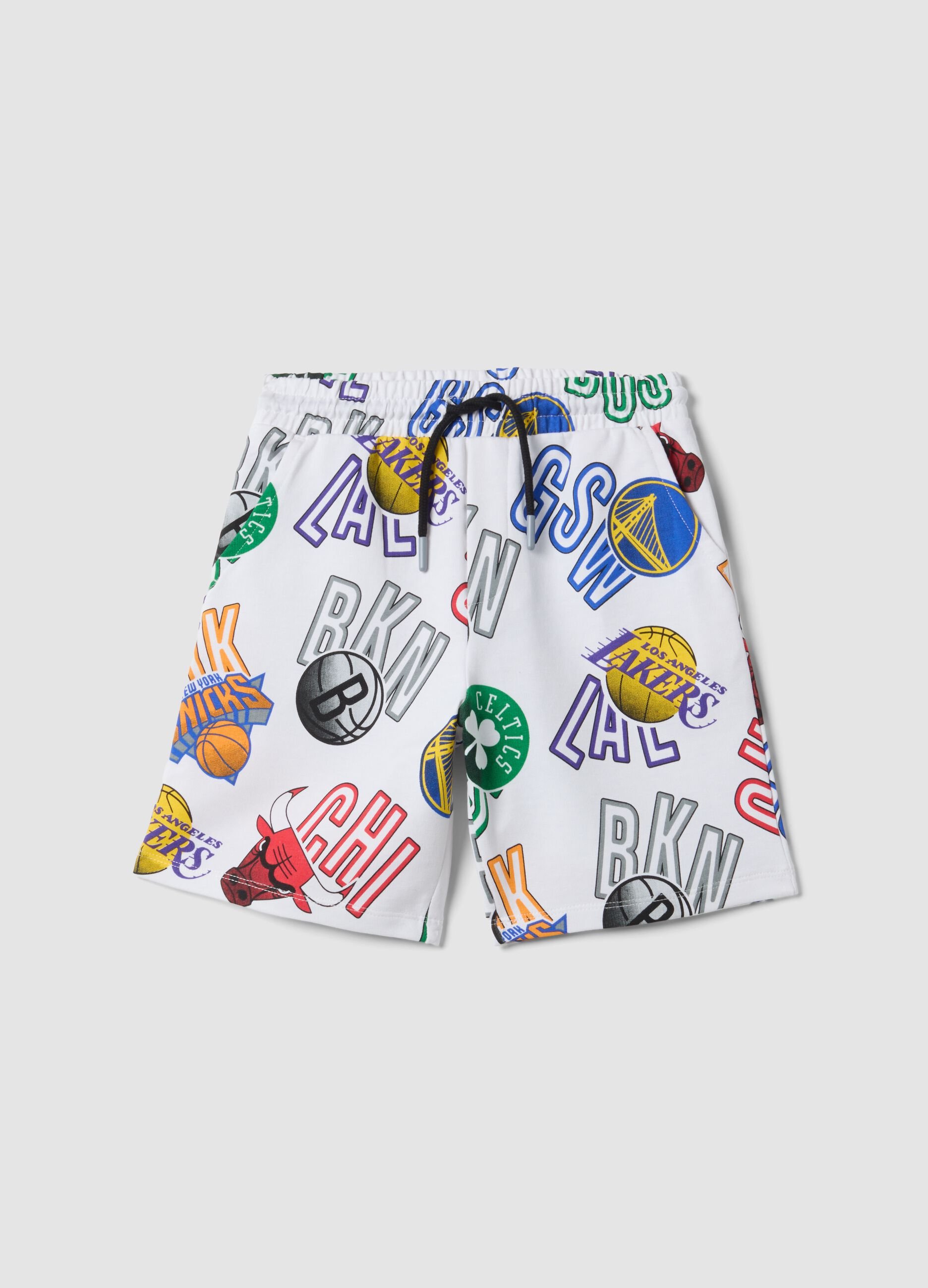 White pure cotton shorts with all-over print