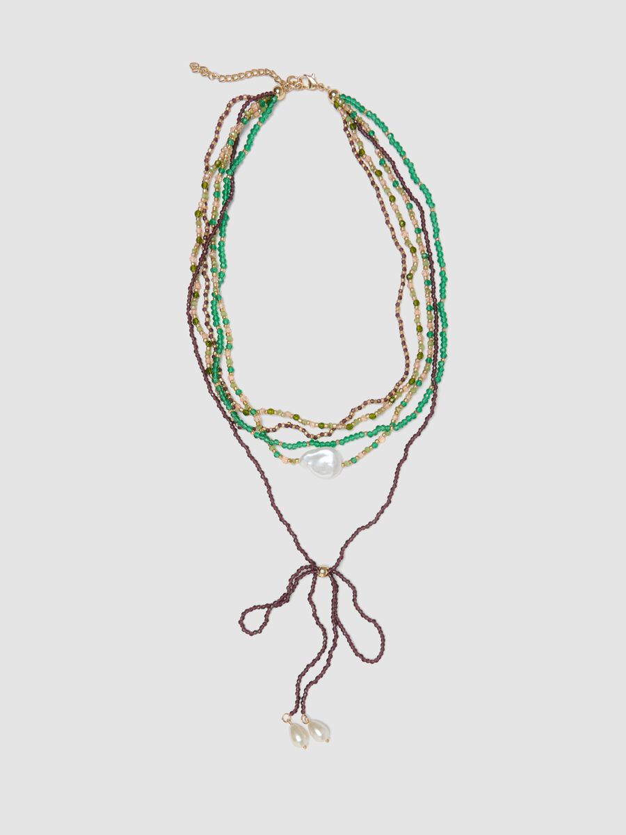 Collana multicolor a fili con perle pendenti_0