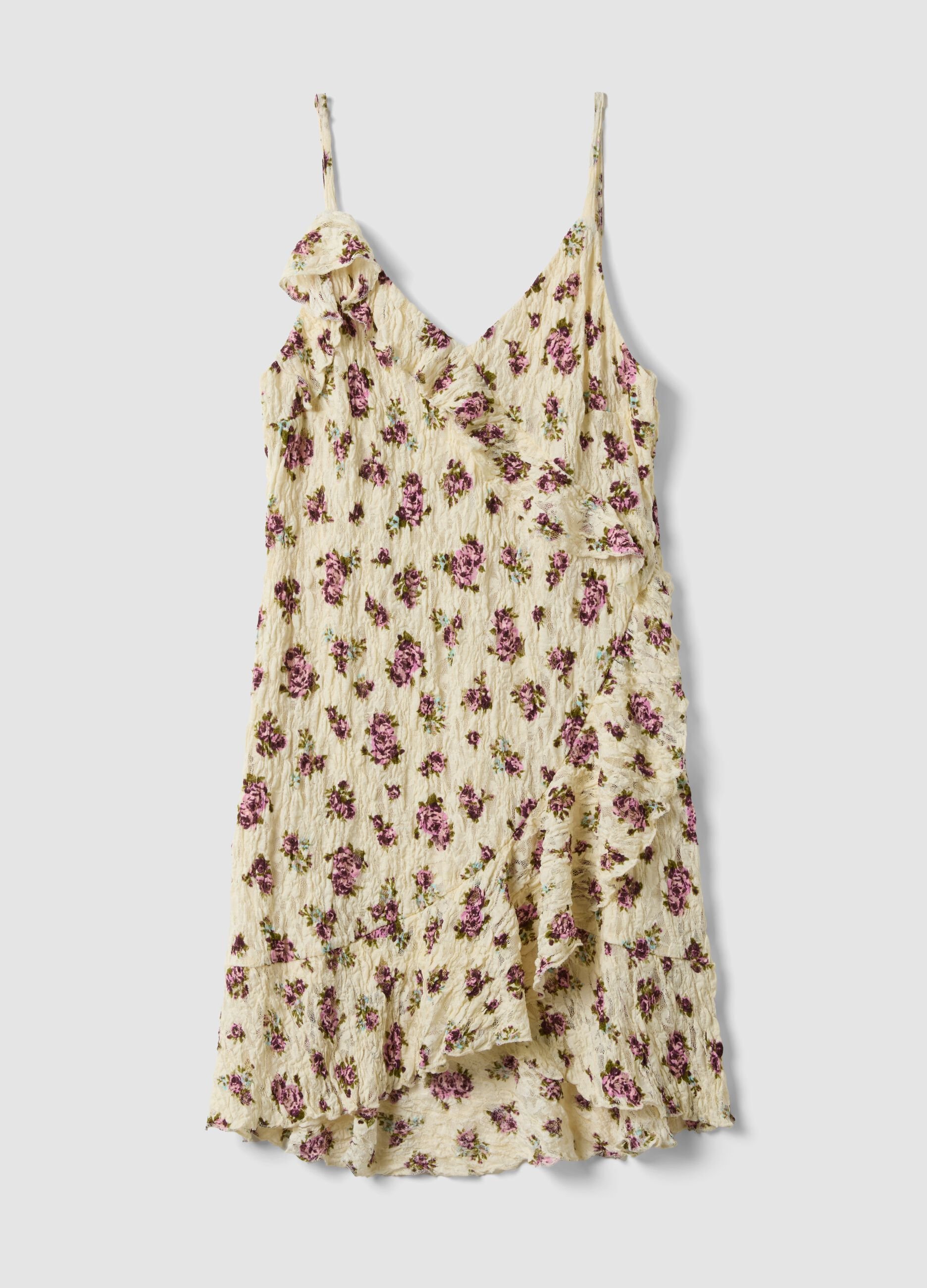 Beige stretch dress with floral print