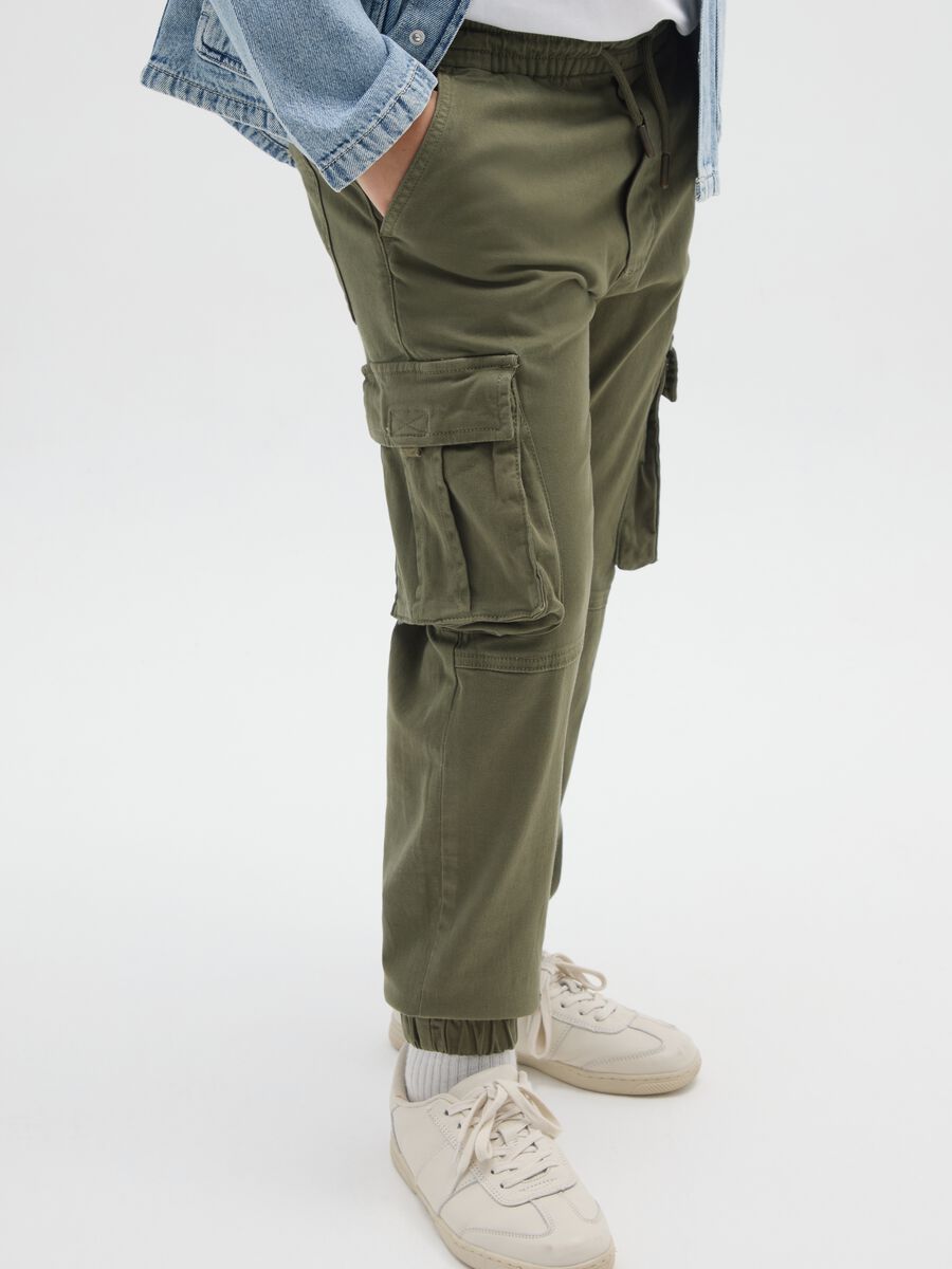 Pantaloni da ragazzo in misto cotone elasticizzato verdi_4