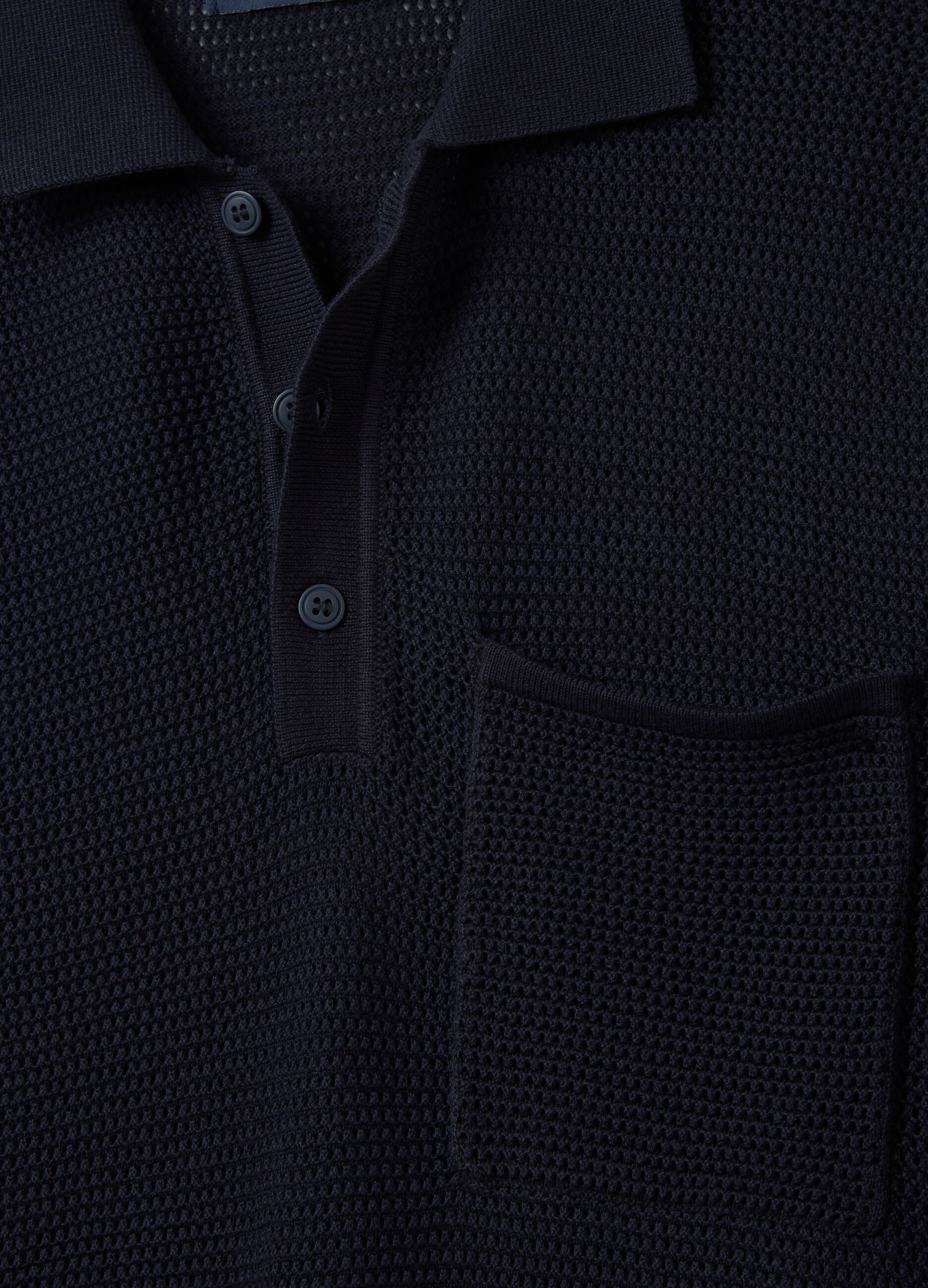 Blue polo shirt in openwork knit