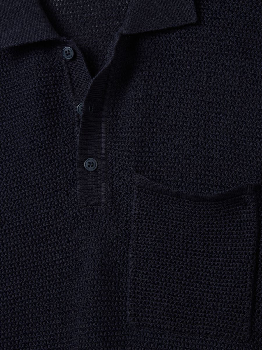Blue polo shirt in openwork knit_5