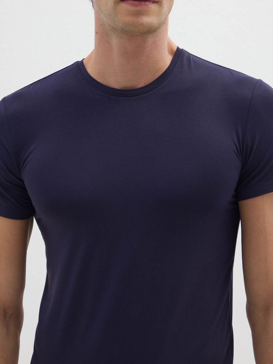 T-shirt blu in modal elasticizzato regular fit_1