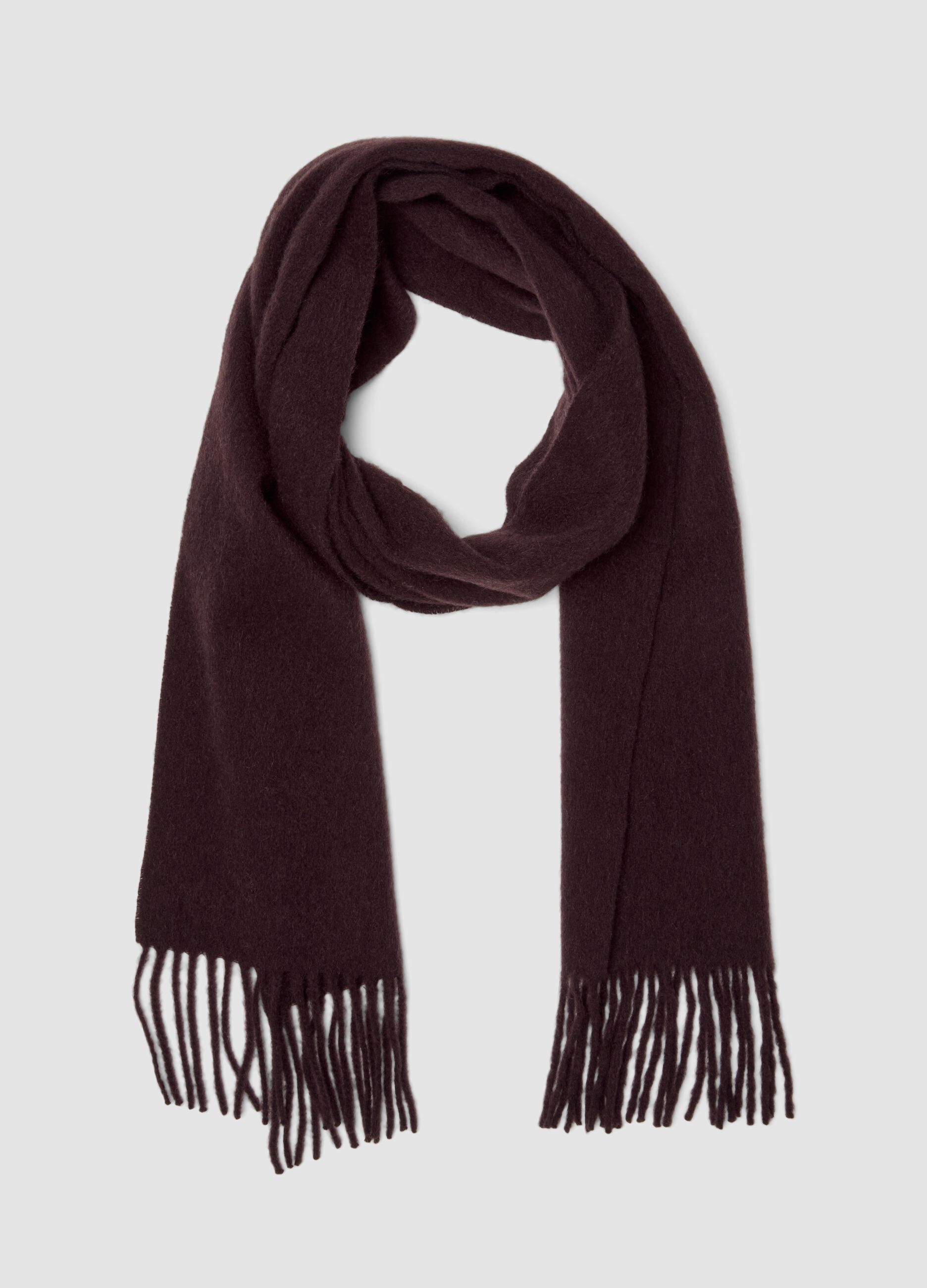 Sciarpa marrone in puro cashmere con frange