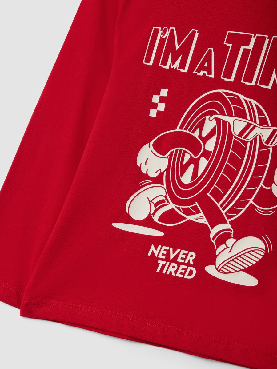 Red oversized pure organic cotton T-shirt with racing print for boys_3