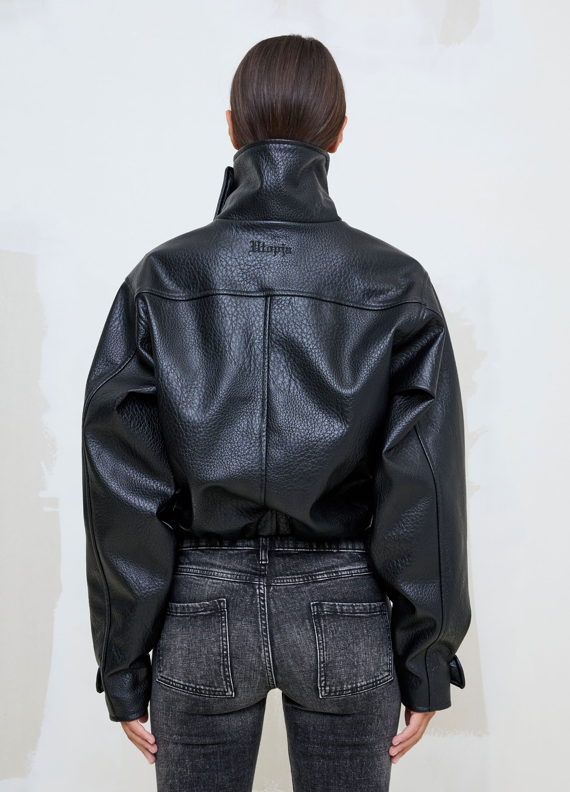 Black Oversized Faux Leather Jacket