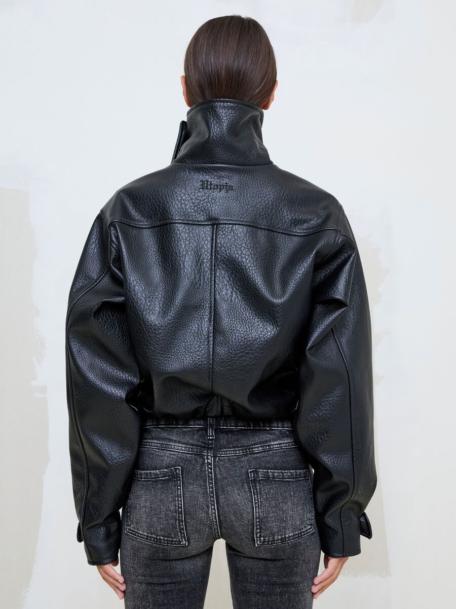 Oversized Faux Leather Jacket Black_4