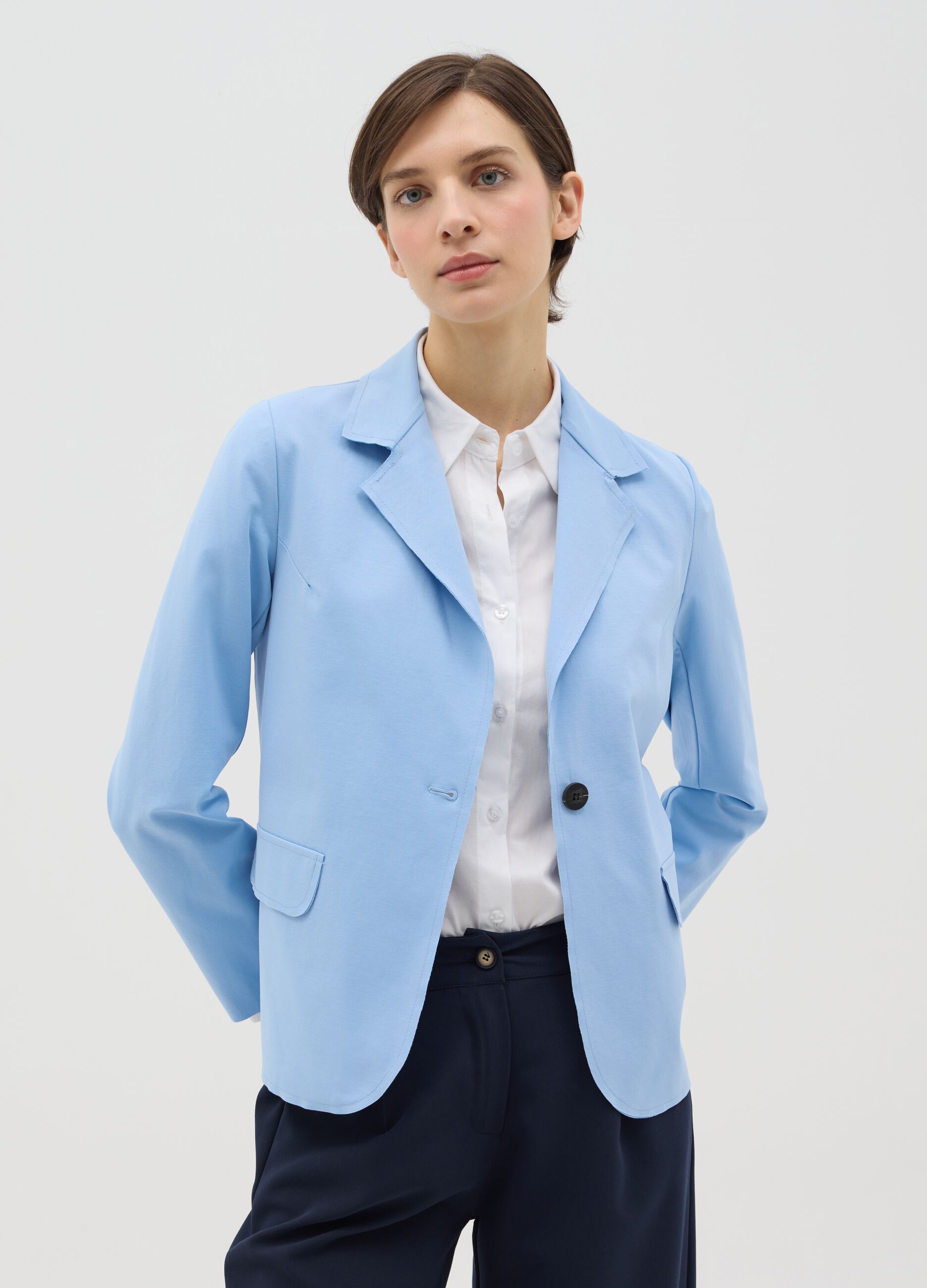 Light blue stretch single-breasted blazer