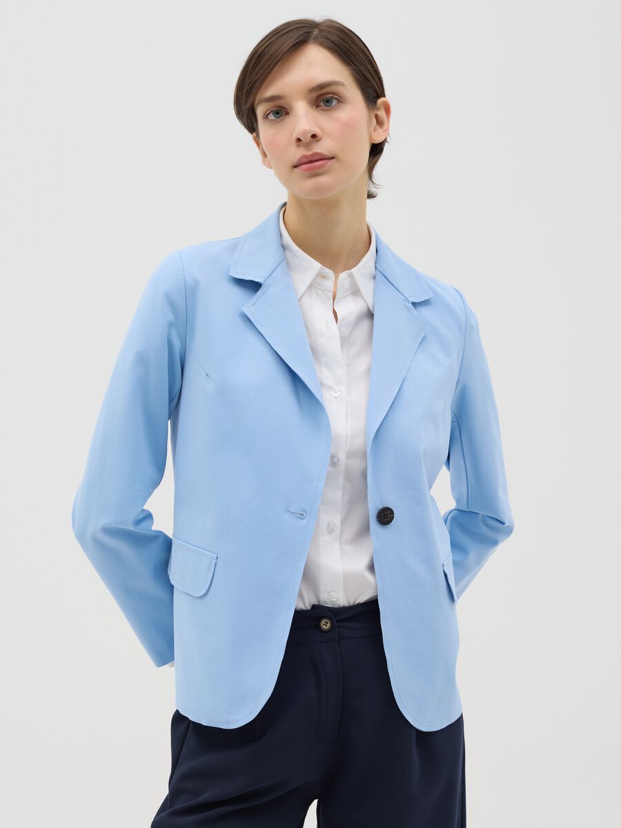 Light blue stretch single-breasted blazer_0