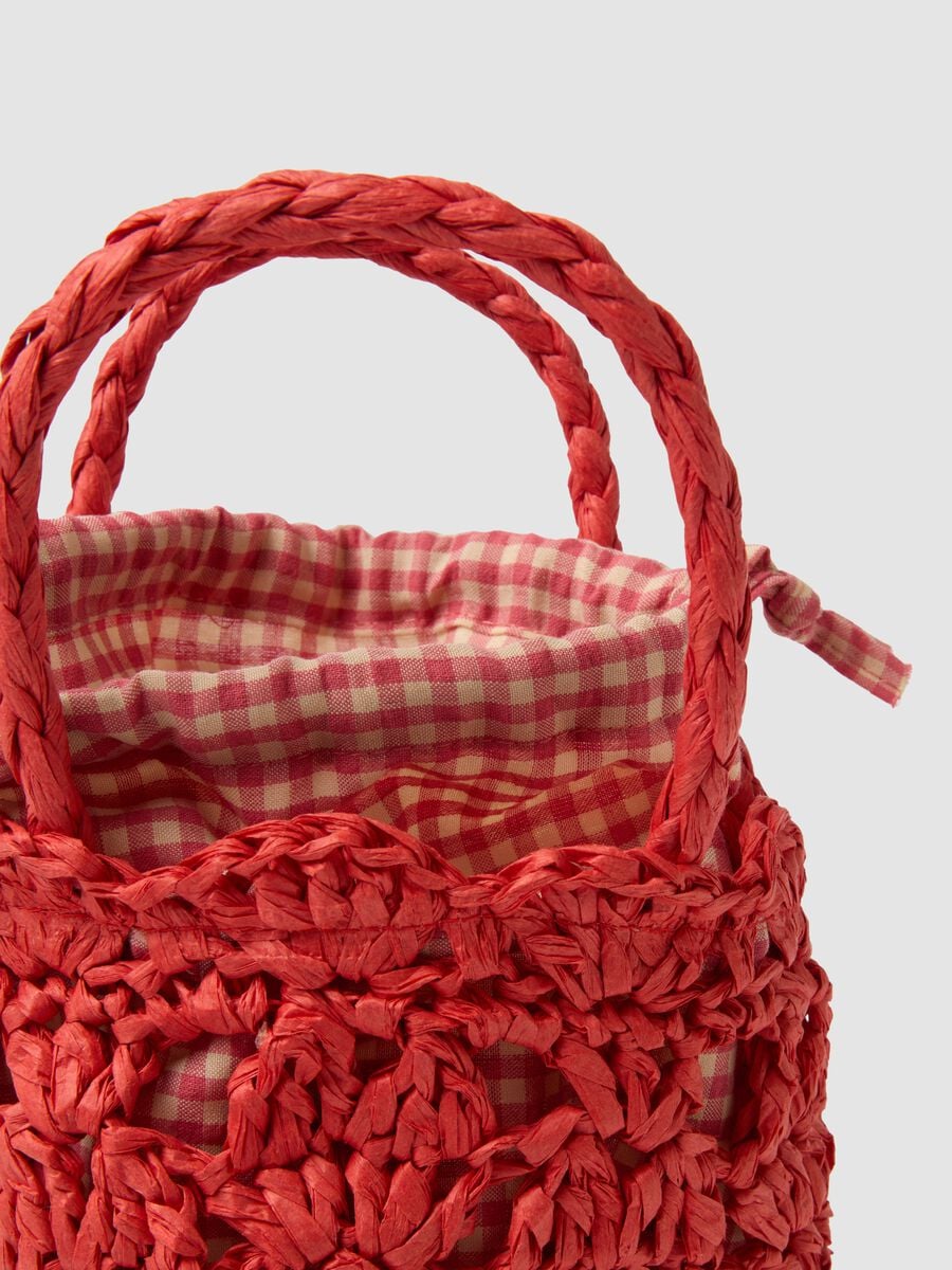 Orange shoulder bag in pure paper fabric with gingham insert_2