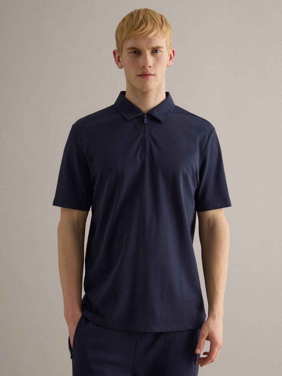 Short-sleeved blue stretch cotton polo regular fit_0