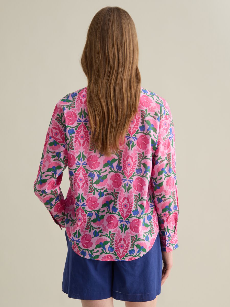 Cotton Shirt with Pink and Green Floral Print_3
