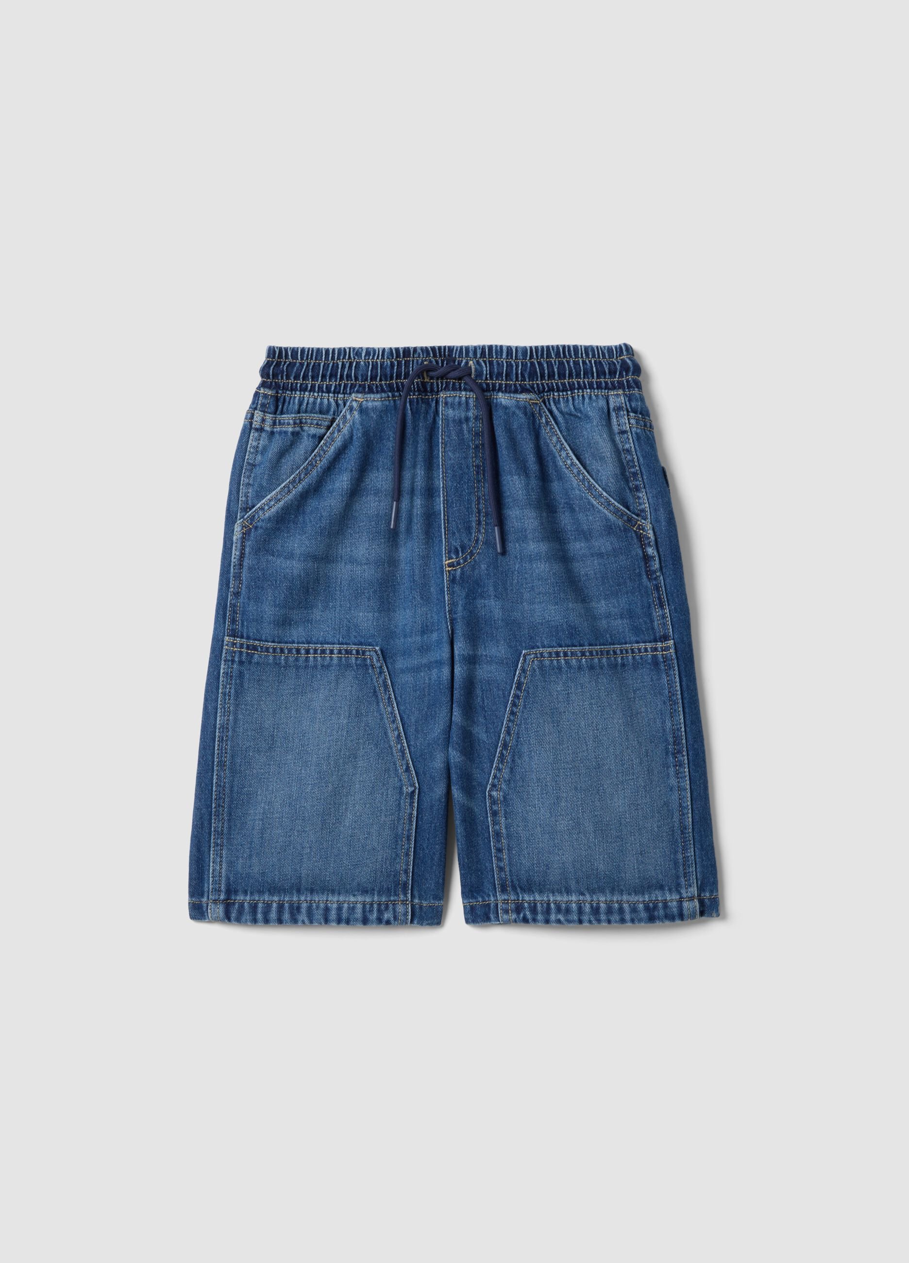 Boys&rsquo; blue denim cotton-blend straight-fit shorts with pockets