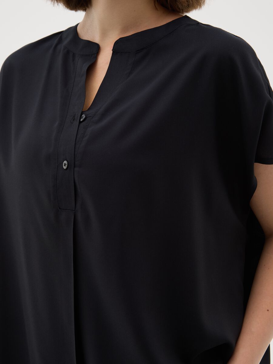 Women's Short Sleeve Black Pure Viscose Shirt, Regular Fit_2