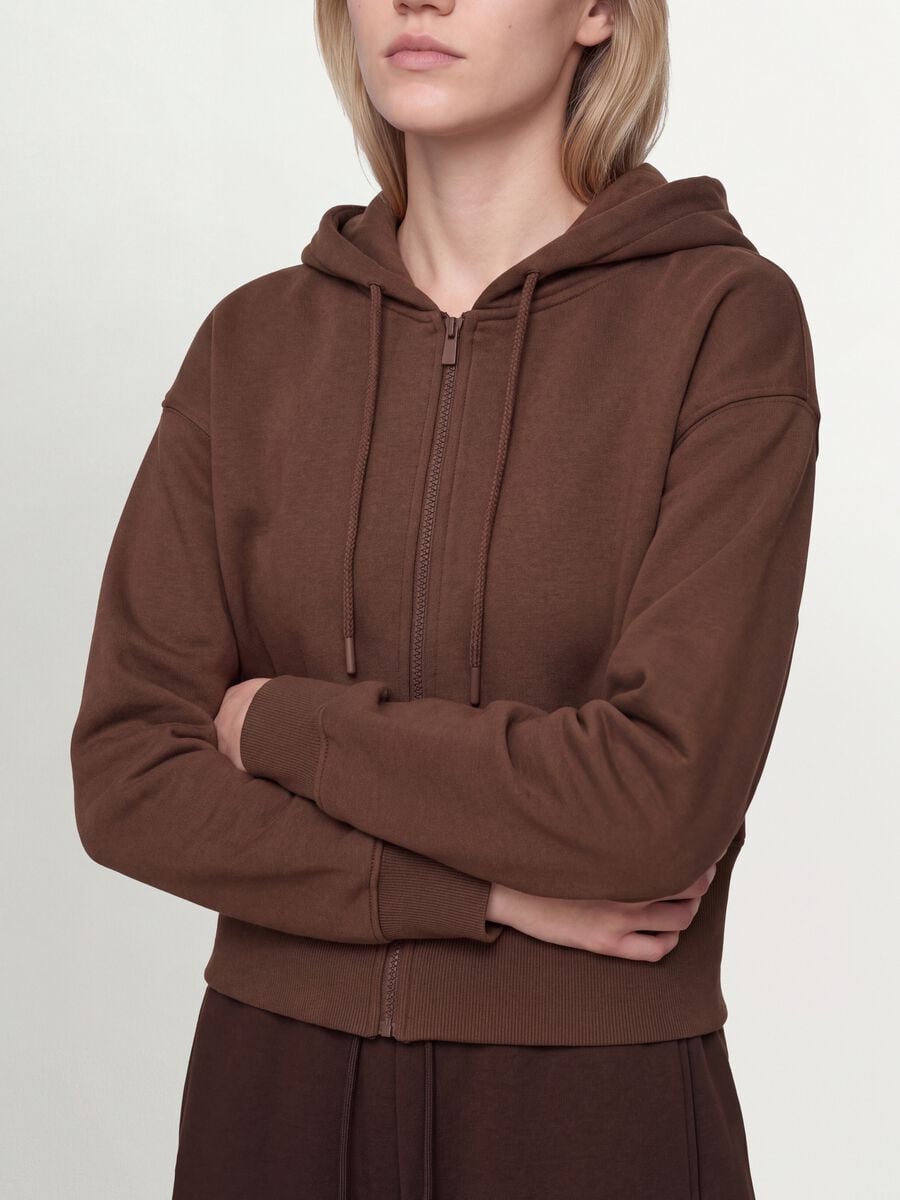 Felpa marrone in misto cotone con cappuccio fitted_2