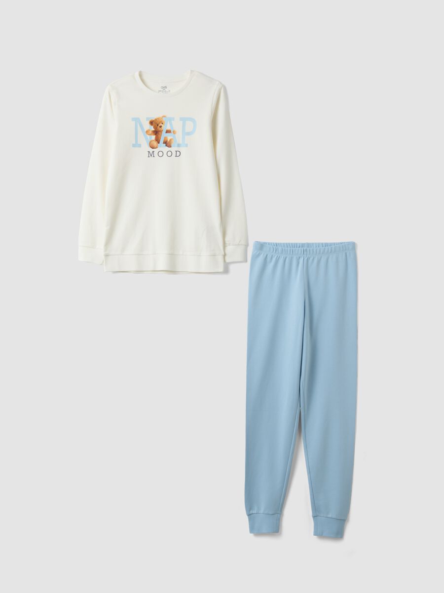 Multicoloured pure organic cotton pyjamas with teddy bear print for girls_0