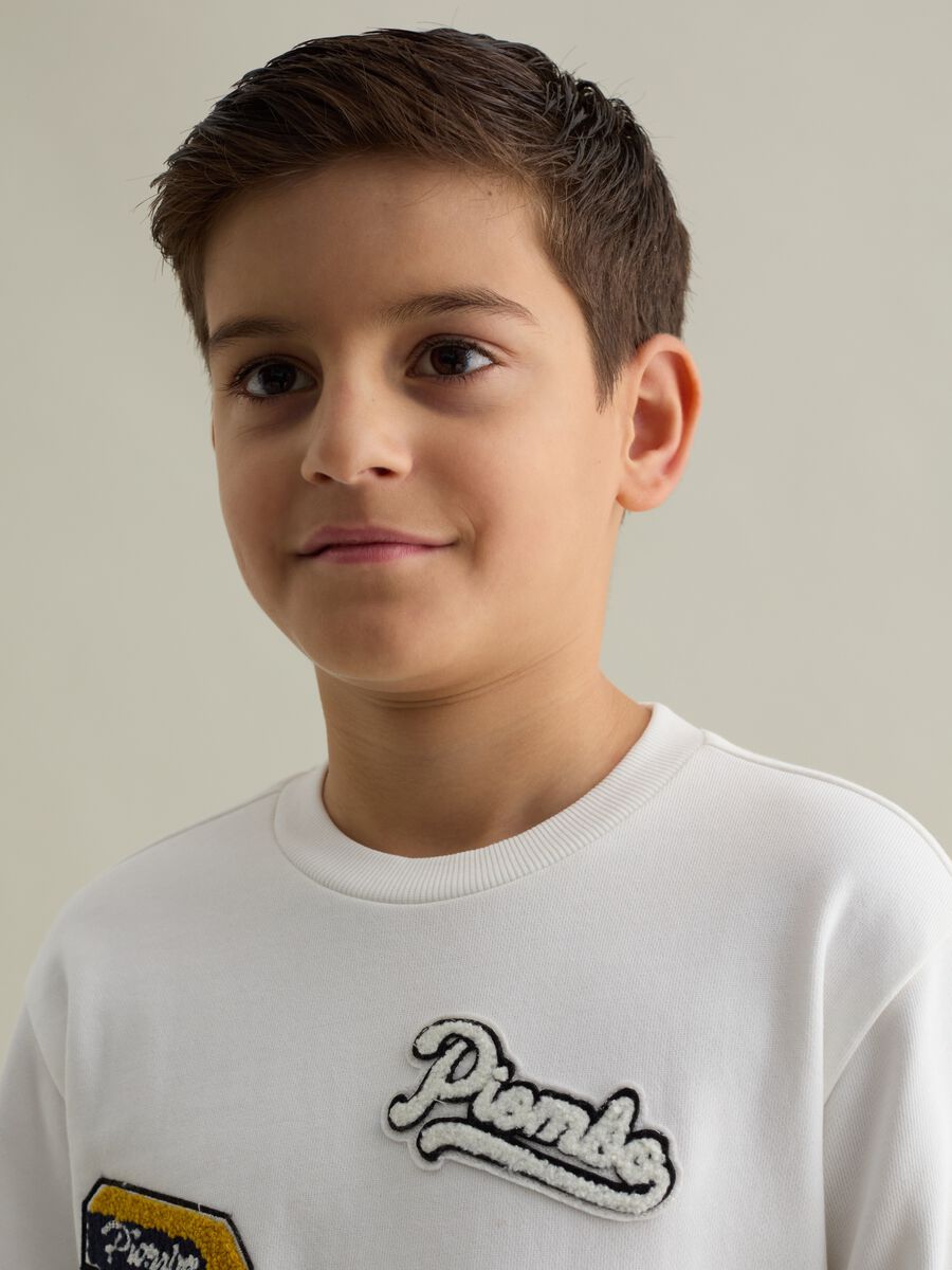 Cotton sweatshirt with tiger and logo patch_1