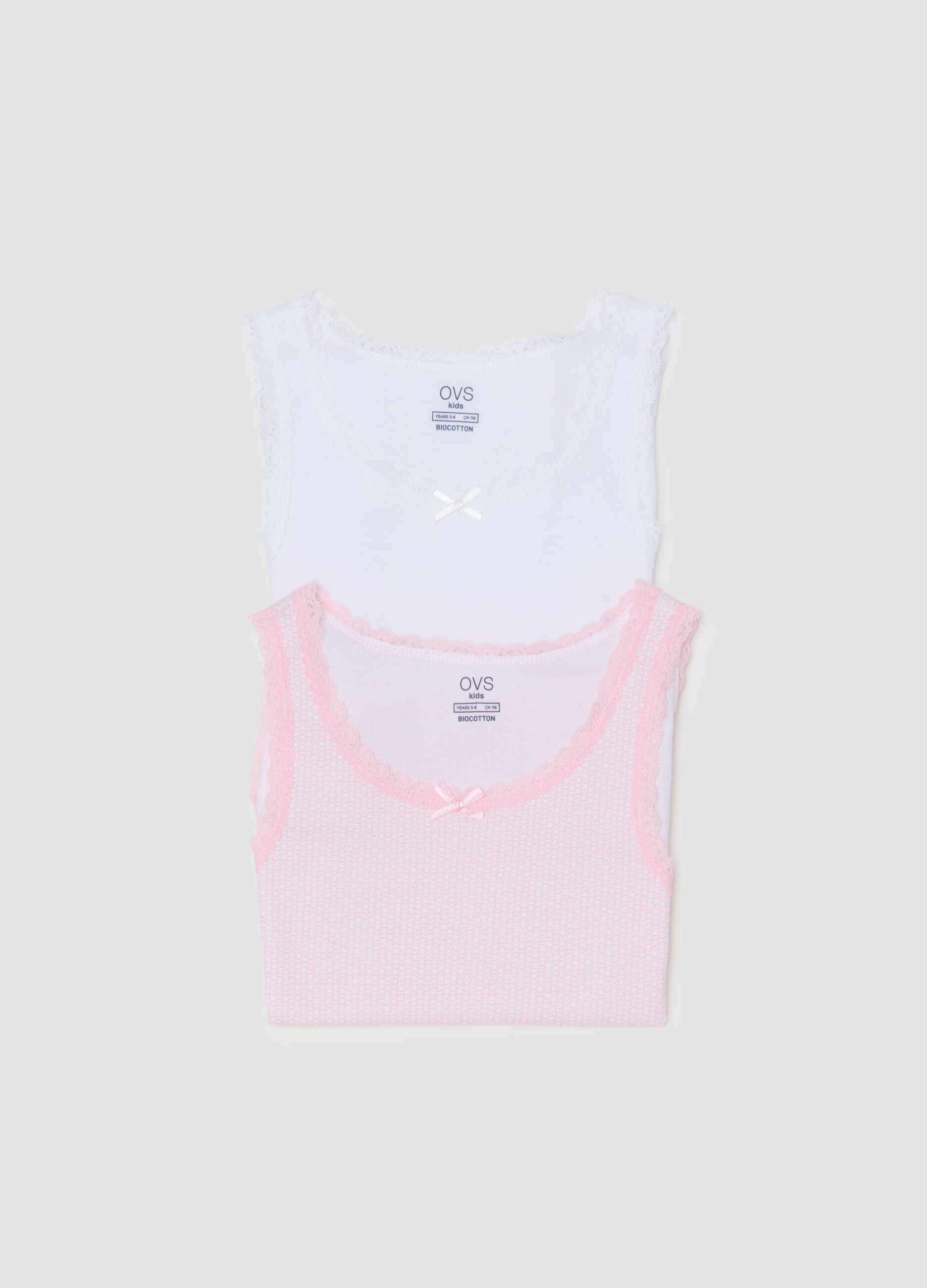 Girls' multicolour cotton sleeveless tops regular fit with lace - twin pack
