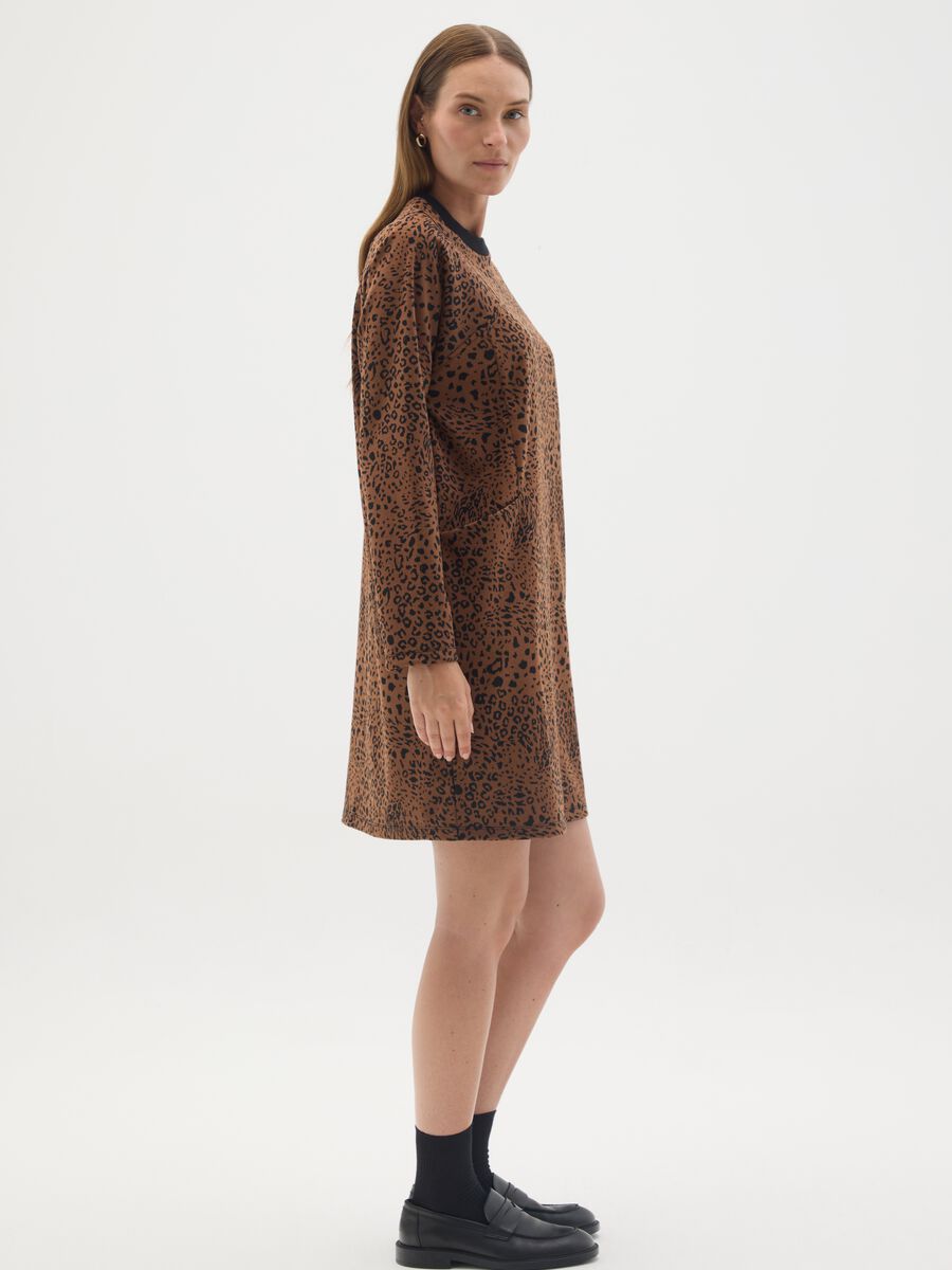 Abito premaman marrone fantasia animalier in maglia tessuto_1