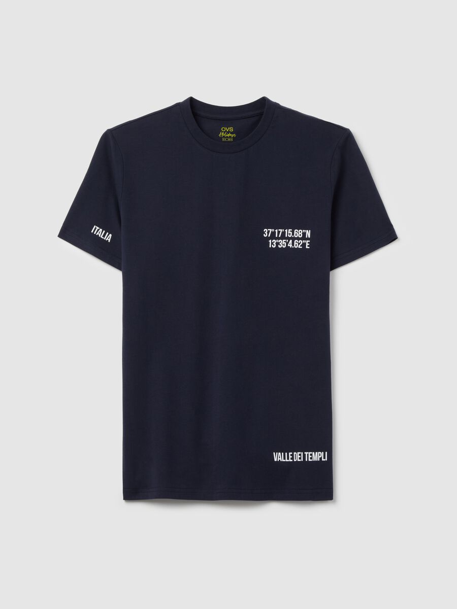 Cotton T-shirt with Valle dei Templi coordinates print_4