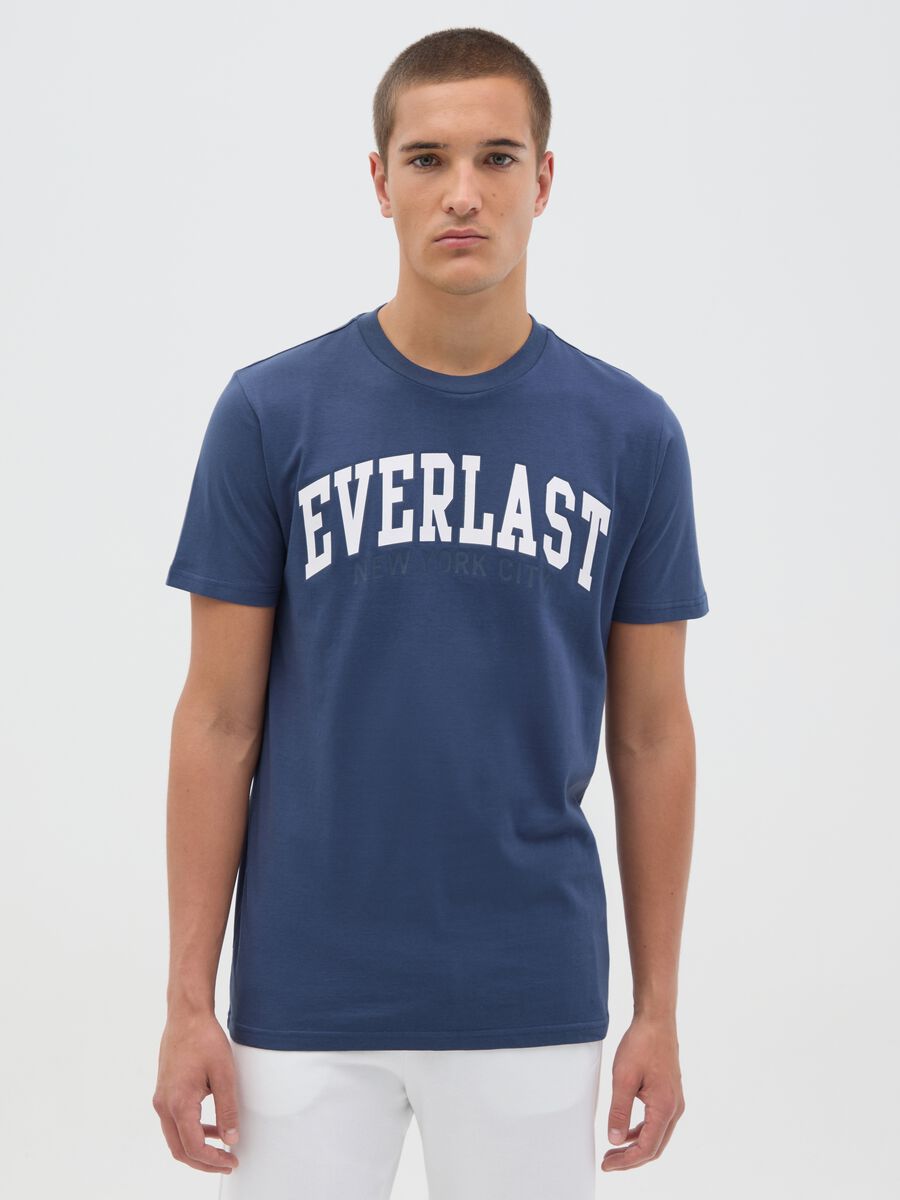 Blue Short Sleeve T-shirt with Everlast Logo Print_0
