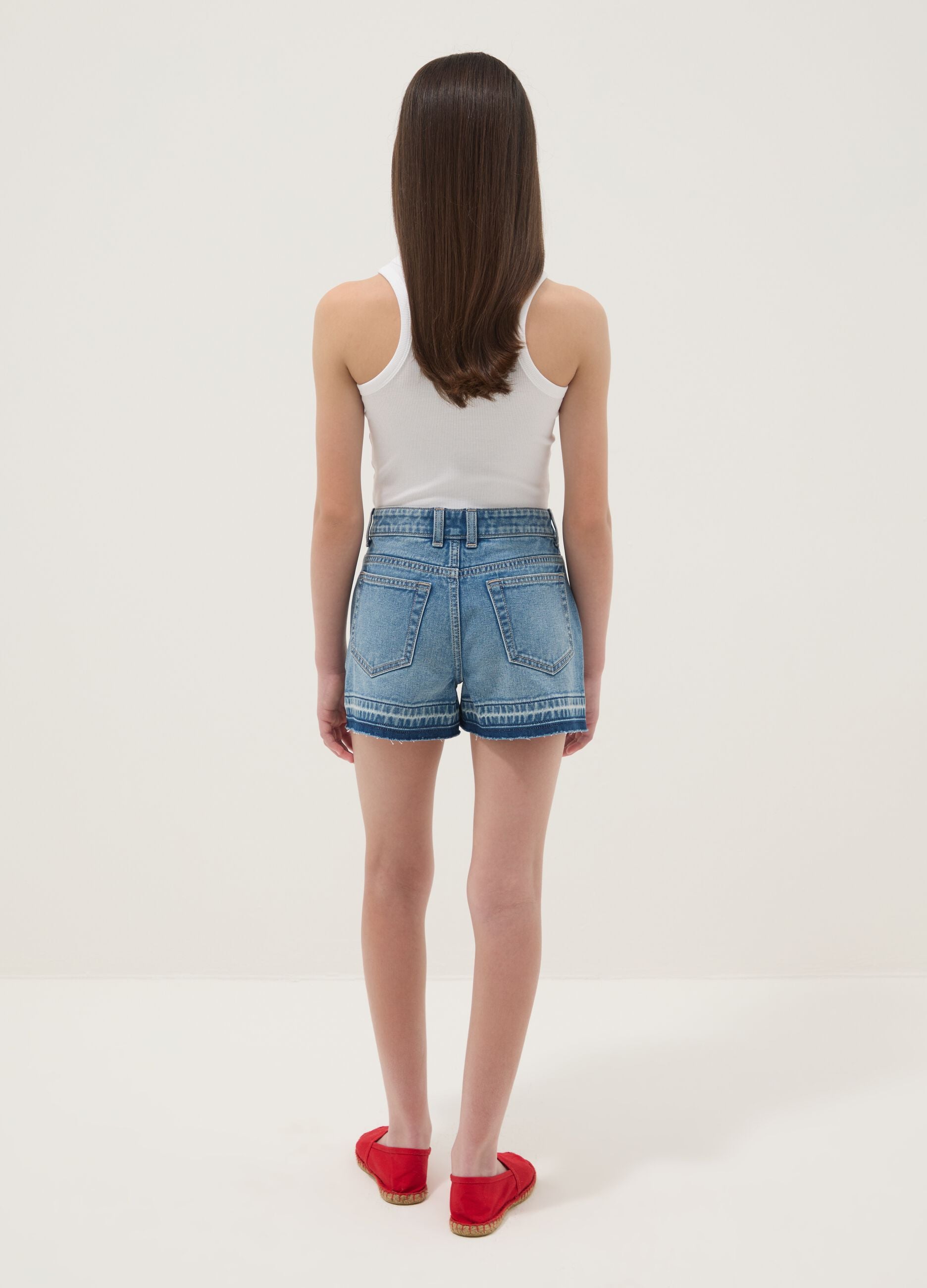 Blue pure cotton denim shorts for girls, straight fit