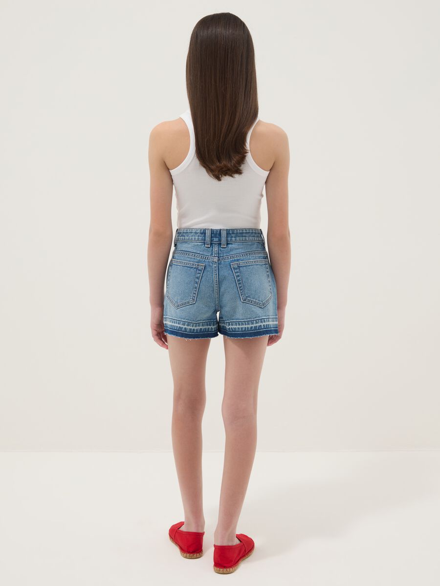 Blue pure cotton denim shorts for girls, straight fit_1