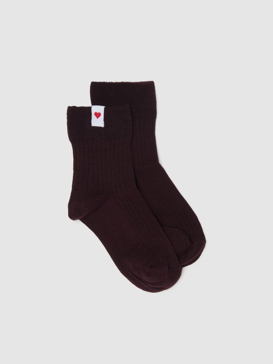 Calzini in misto cotone neri elasticizzati con cuore_0
