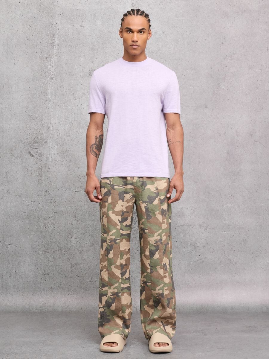 100% Linen Wide Leg Pants Camo_0