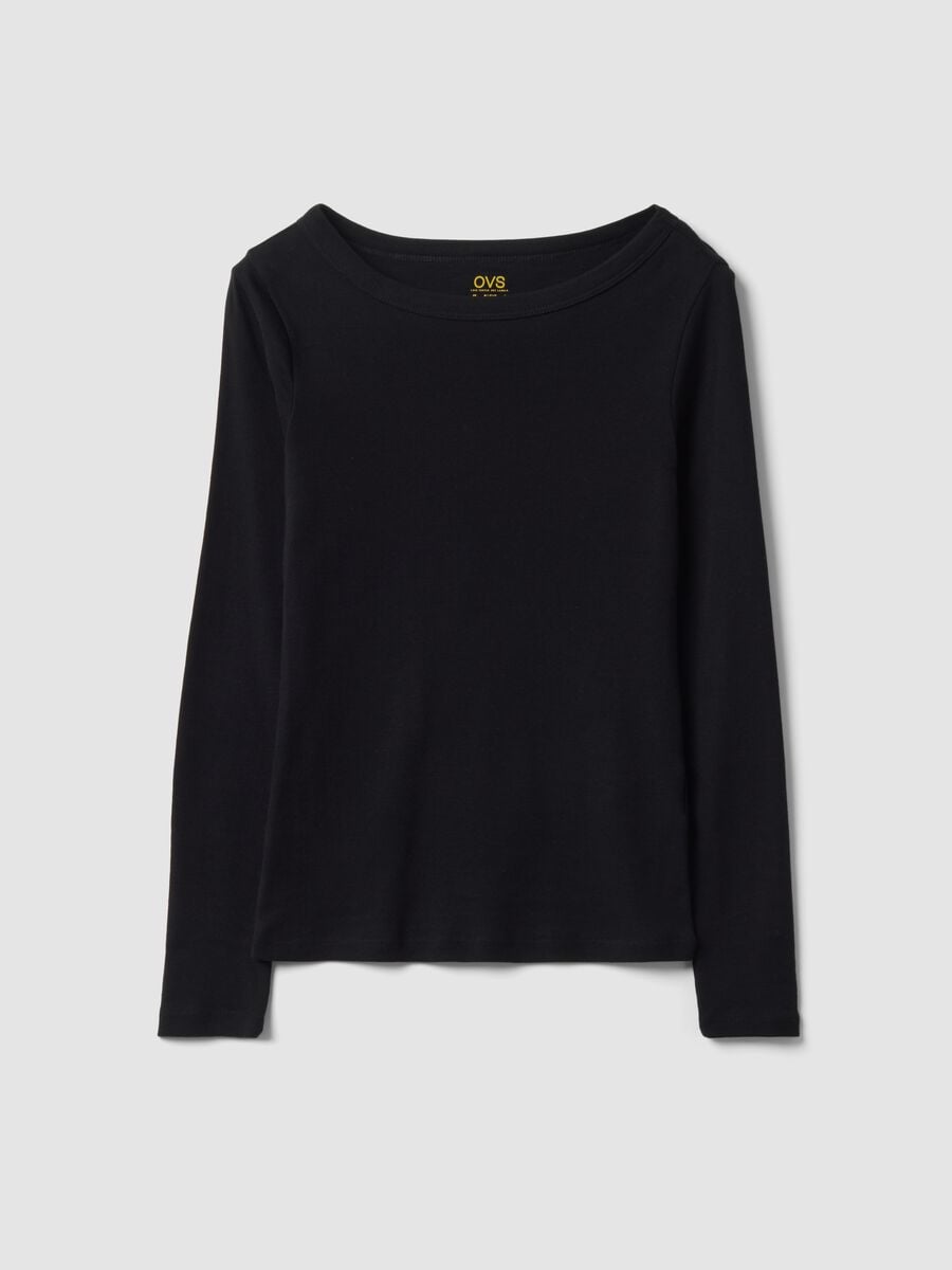 T-shirt nera in puro cotone con girocollo regular fit_4