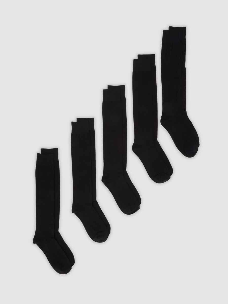 Five-pack of black long socks in stretch organic cotton_0