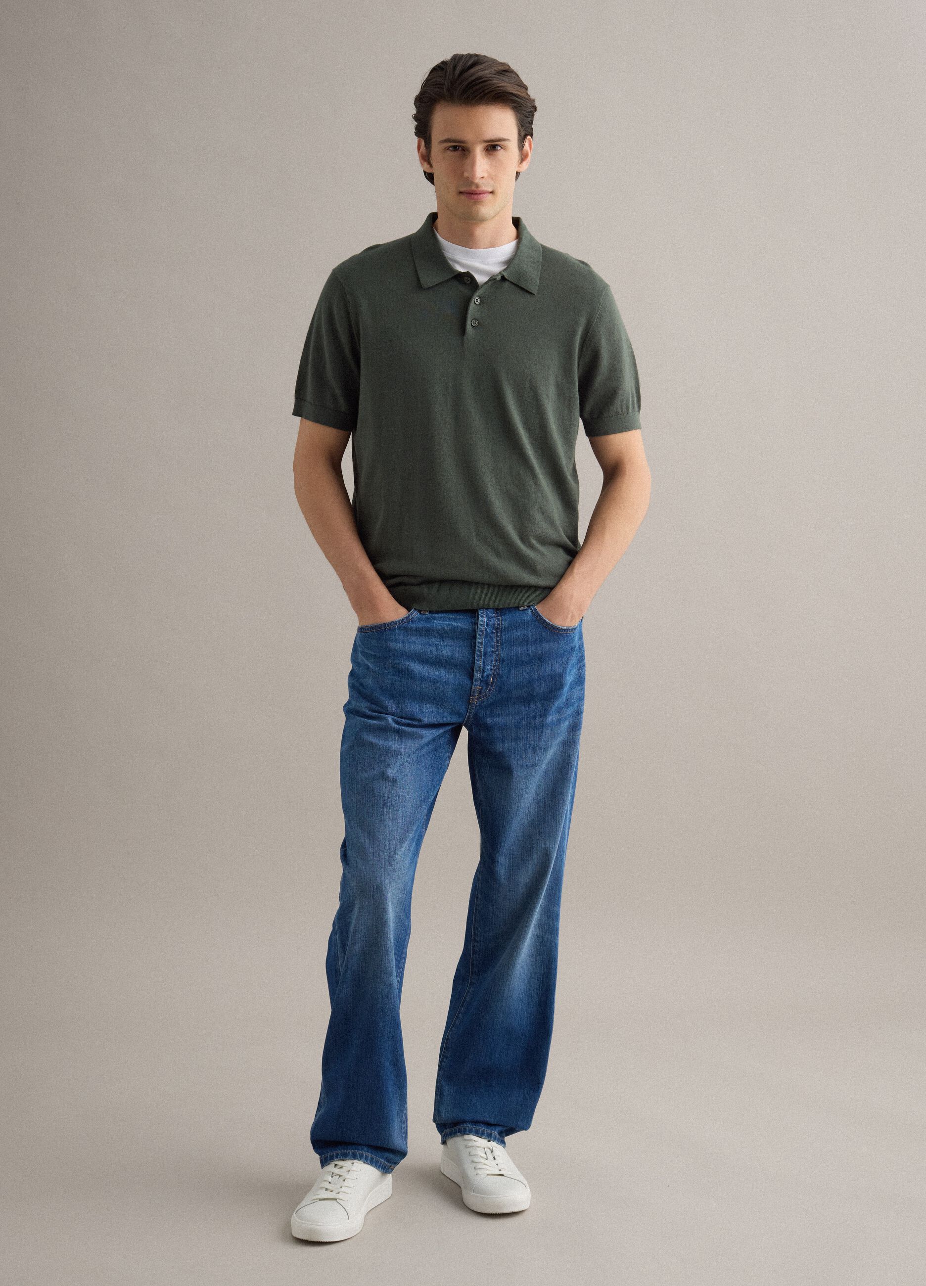 Jeans in misto cotone denim e lino blu regular fit