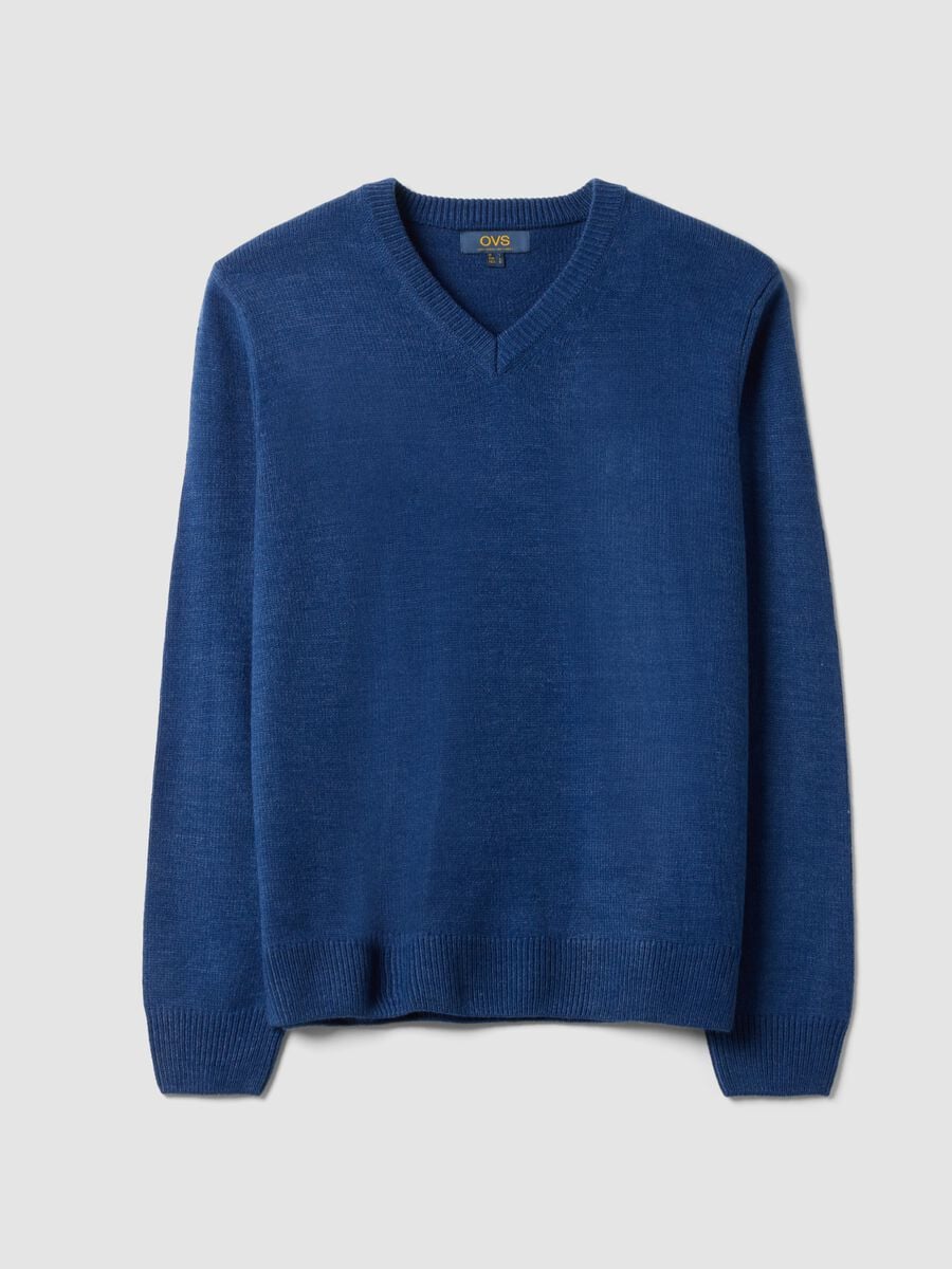 Blue V-neck jumper in regular fit_0