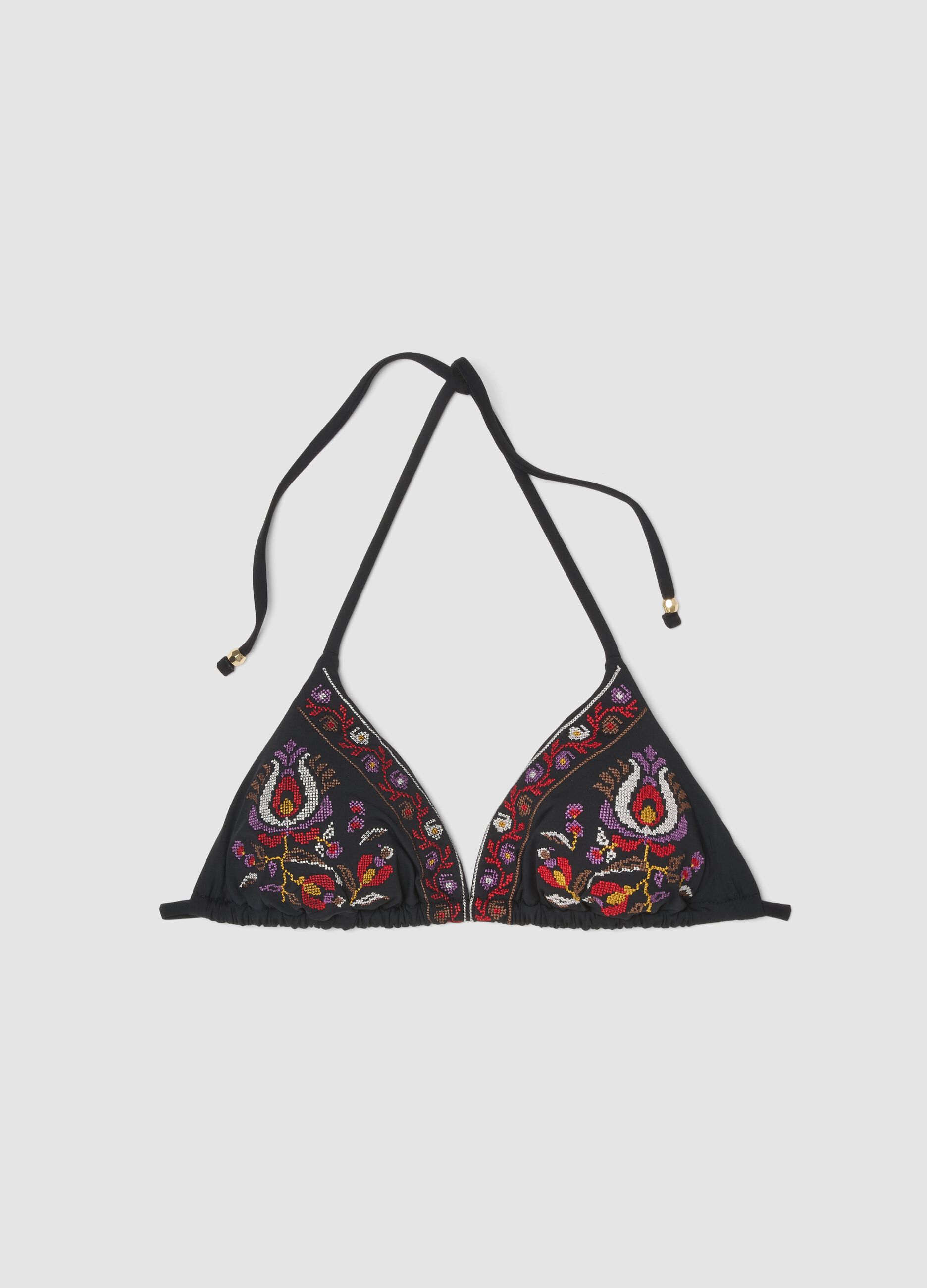 Black triangle bikini top in stretch fabric